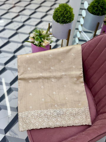 Cream Soft Rawsilk Saree