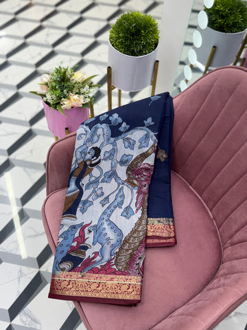 Navy Blue Maheshwari Saree