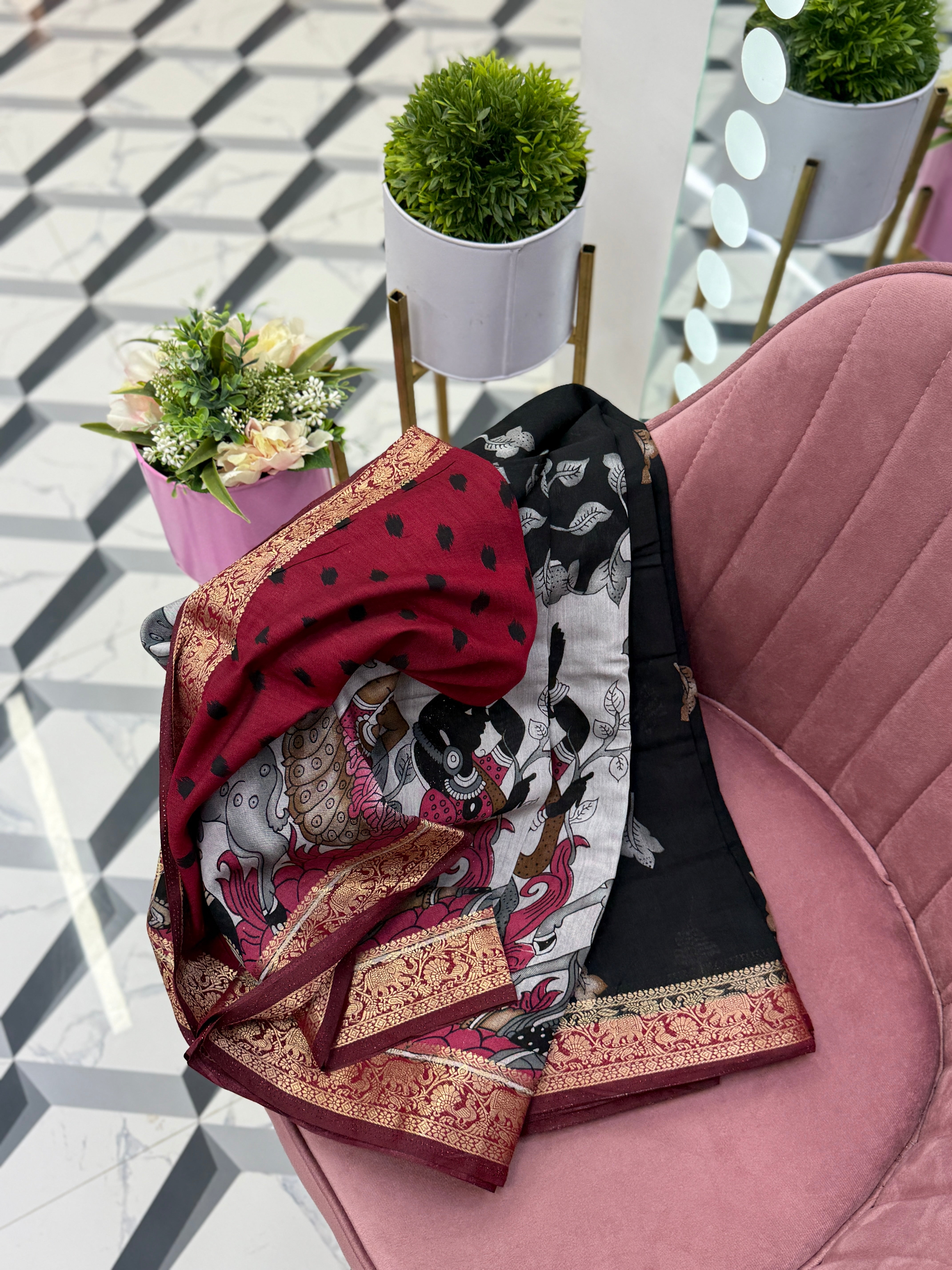 Black Maheshwari Saree