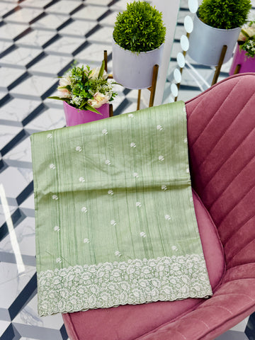 Pista Green Soft Rawsilk Saree