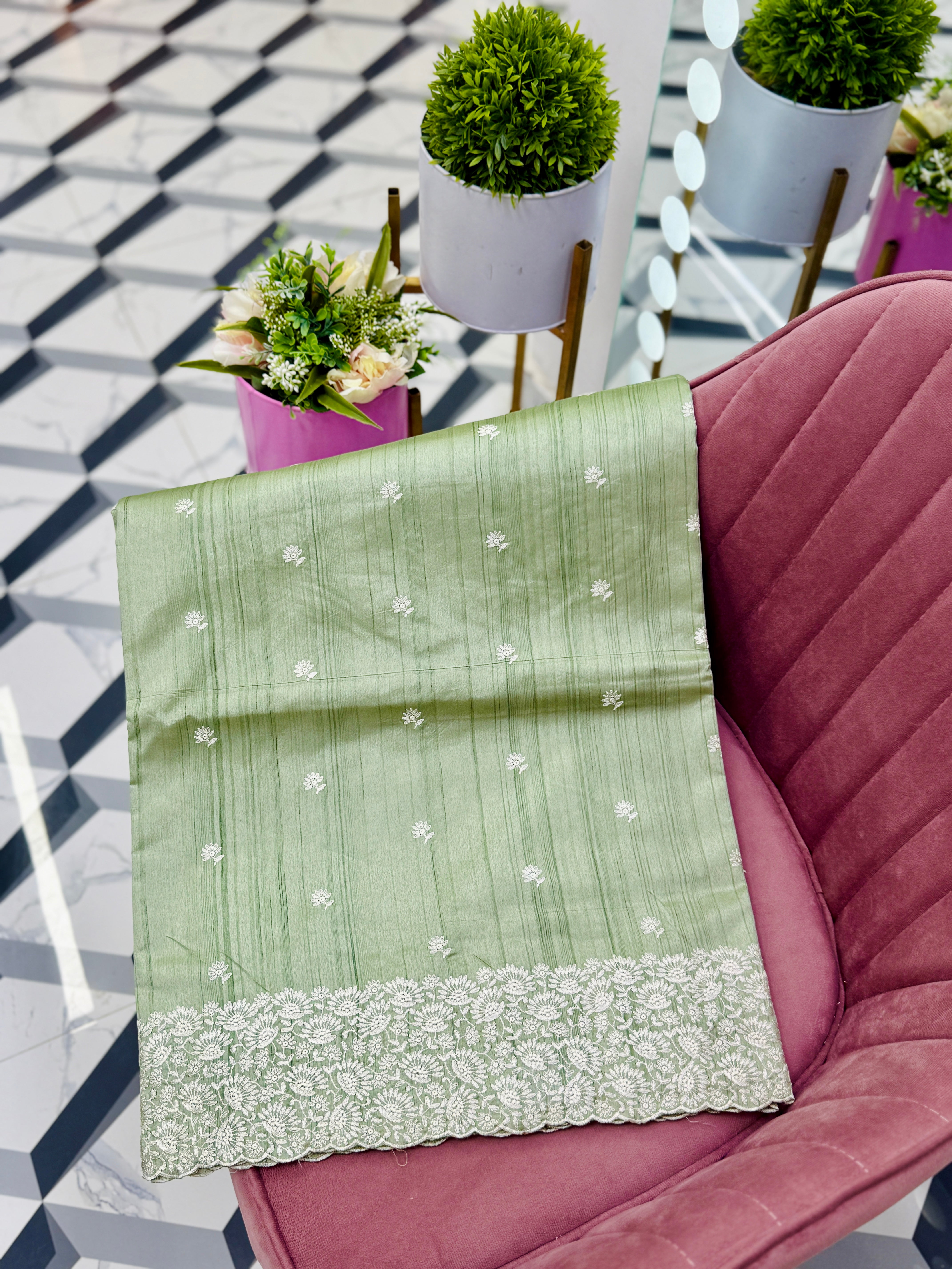 Pista Green Soft Rawsilk Saree