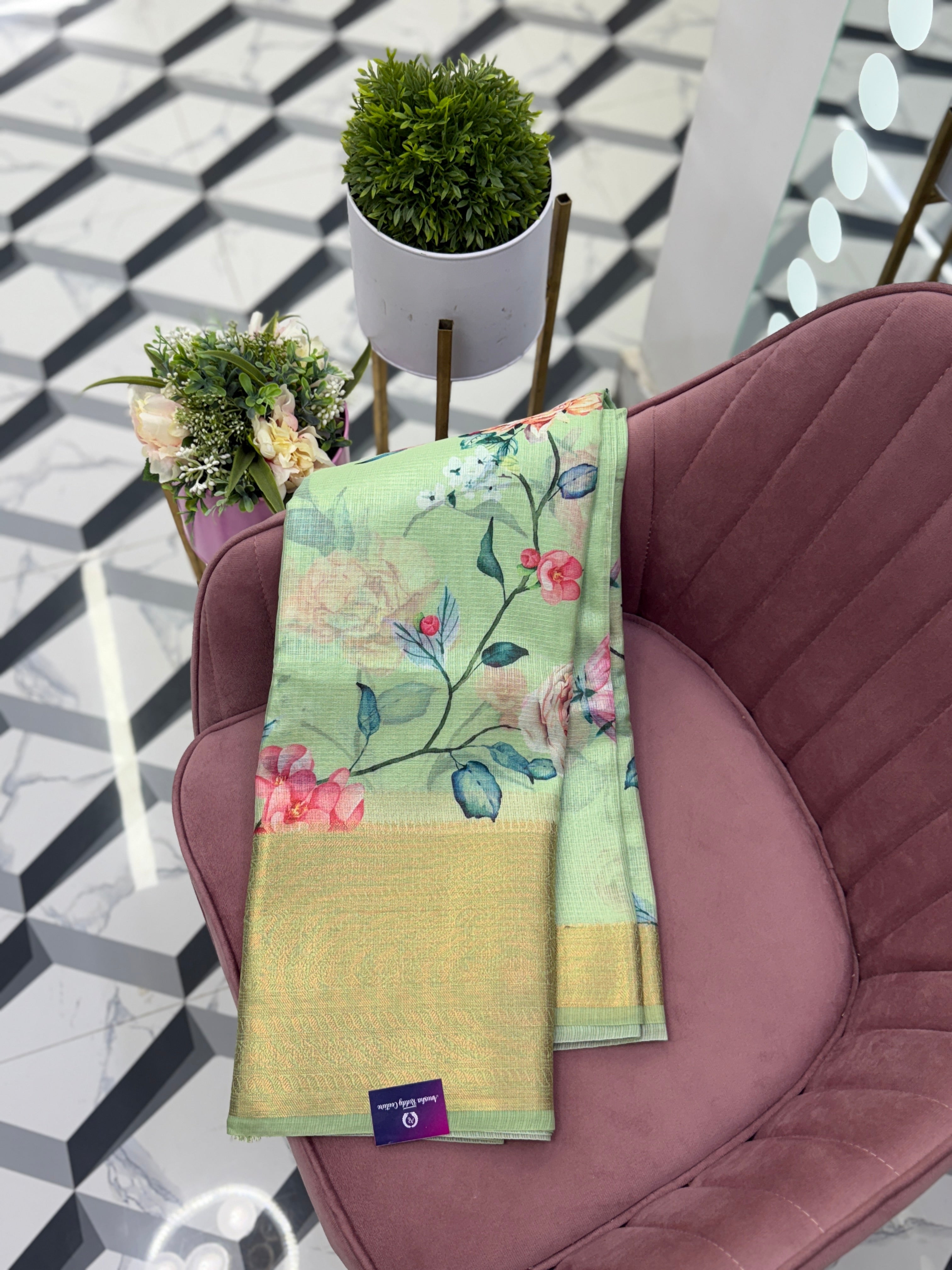 Pista green Silk Kota Saree