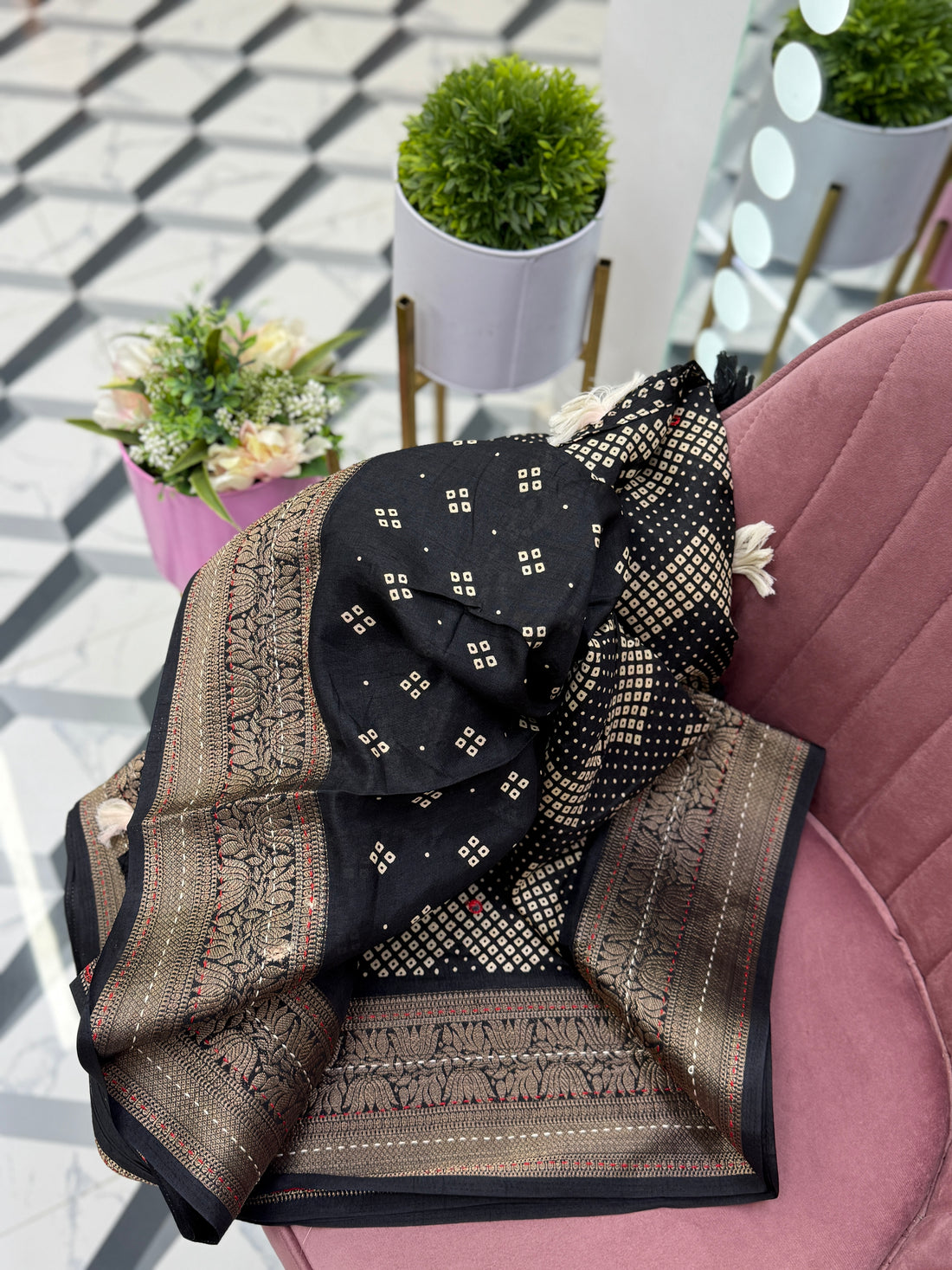 Black  Bandhini Printed Saree