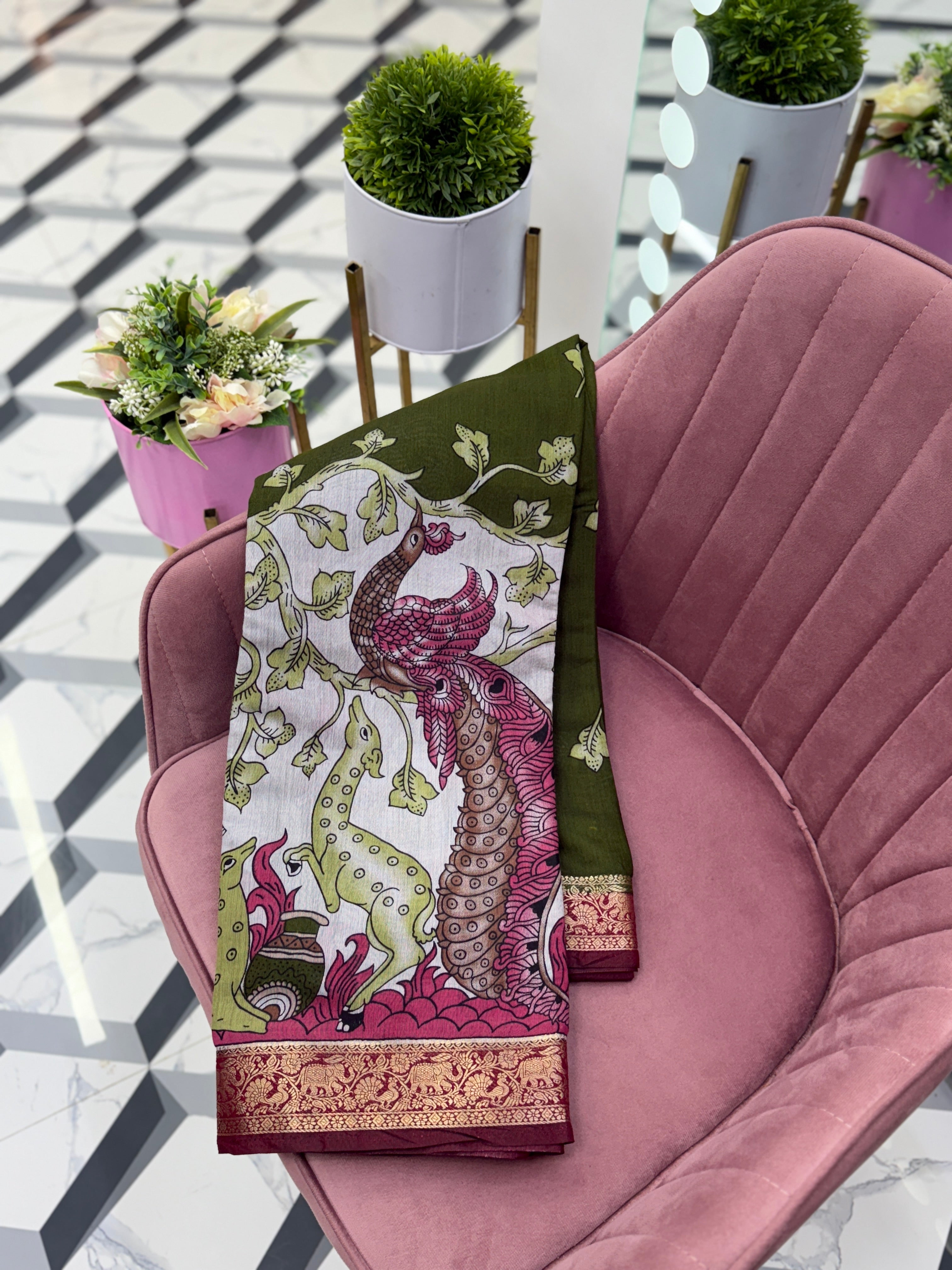 Green Maheshwari Saree