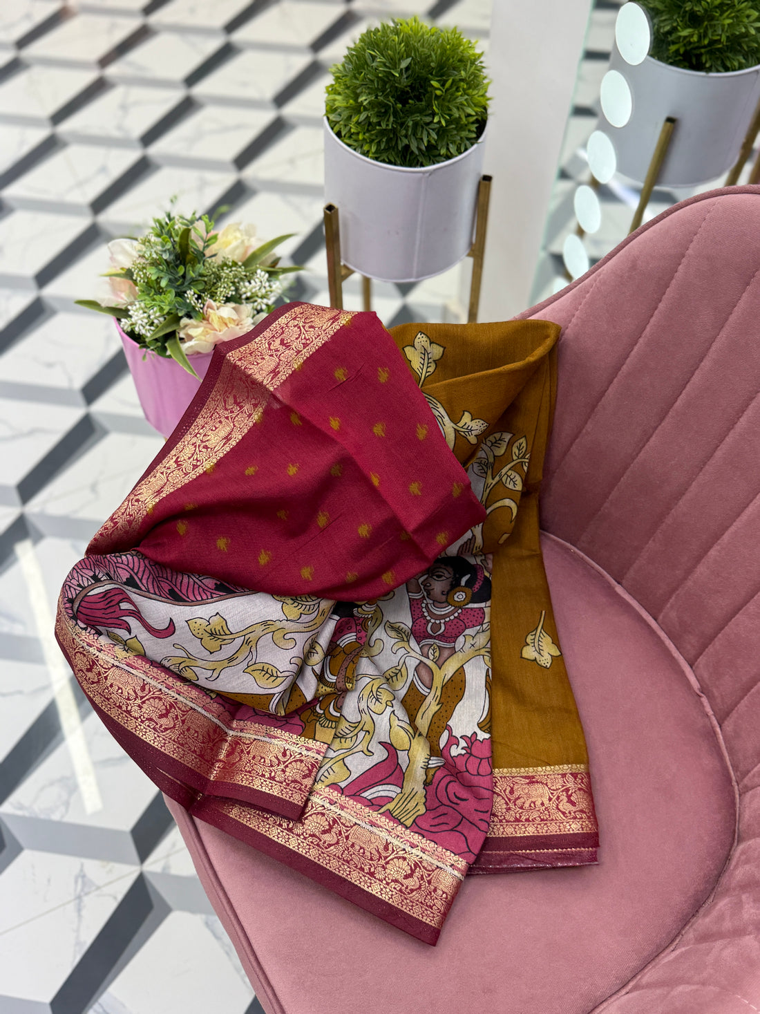 Mustard Maheshwari Saree