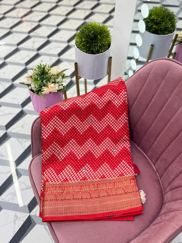 Red Bandhini Printed Saree
