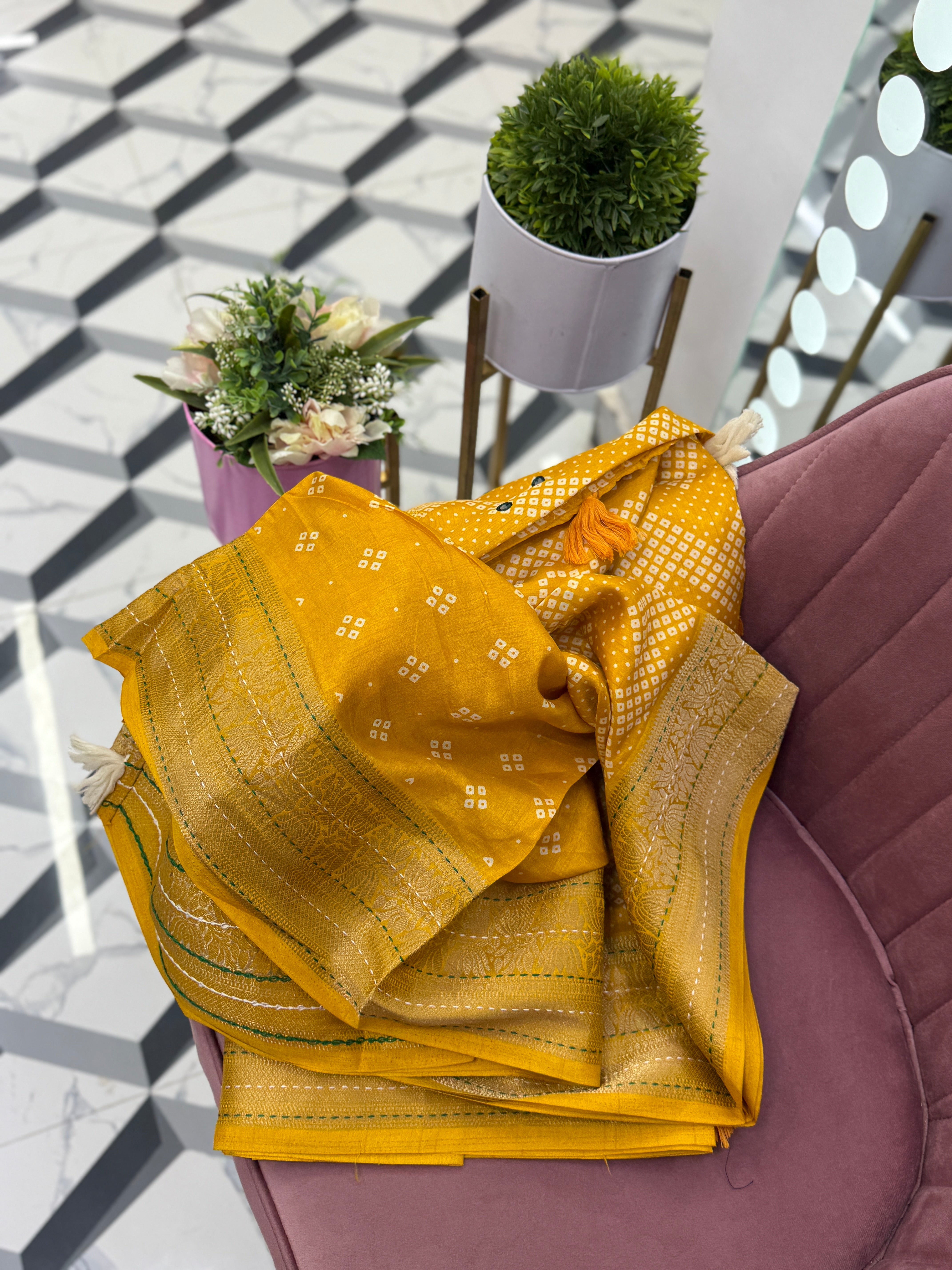Yellow Bandhini Printed Saree