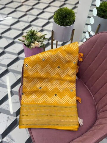 Yellow Bandhini Printed Saree