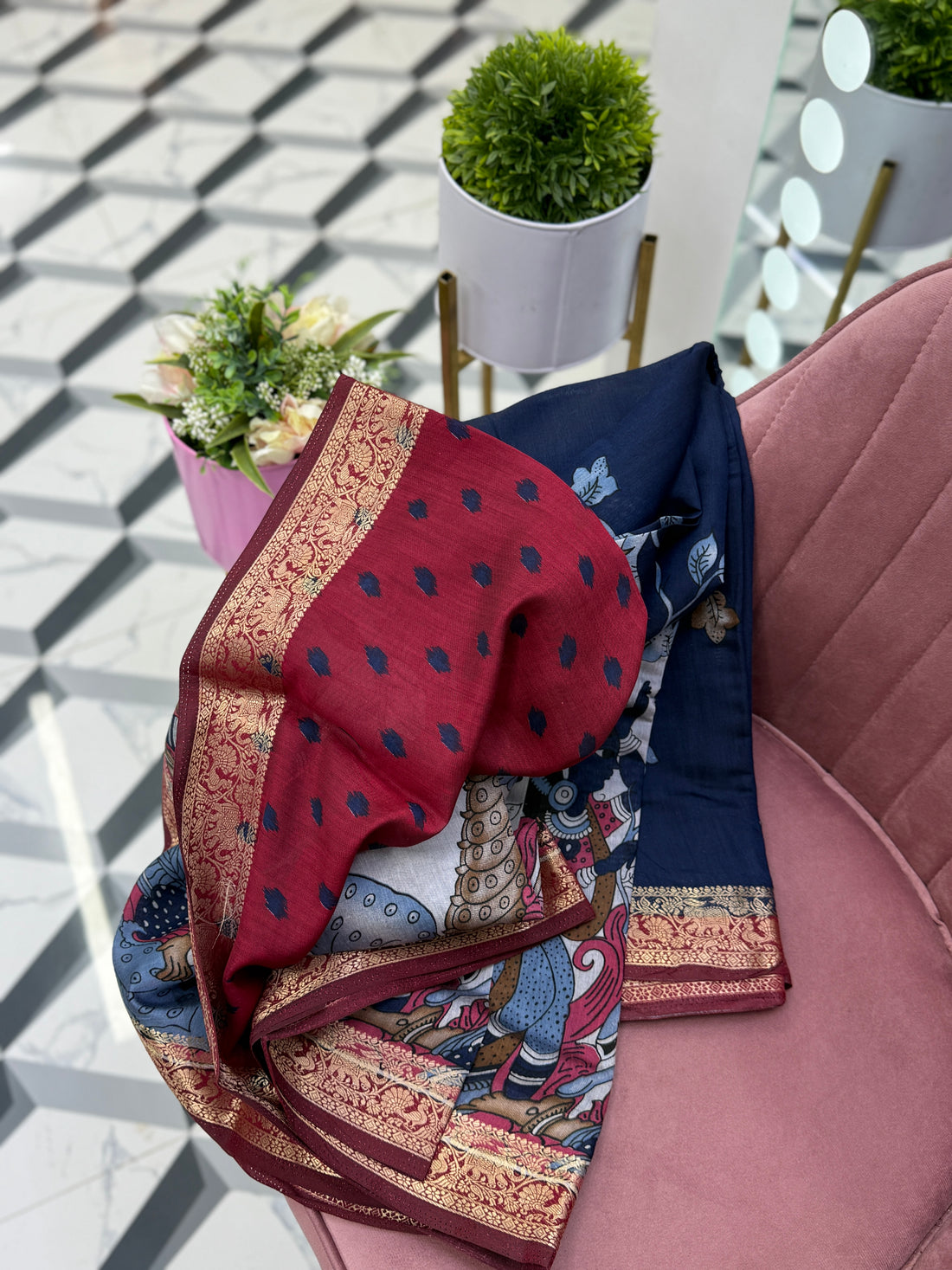 Navy Blue Maheshwari Saree