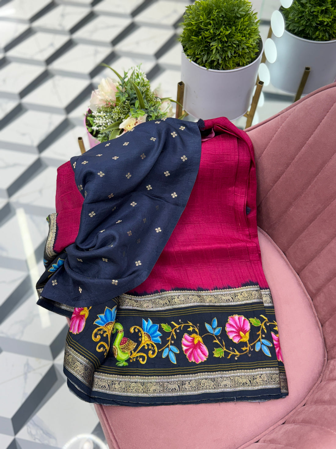 Pink Tanjore Painted Saree