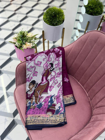 Burgundy Maheshwari Saree