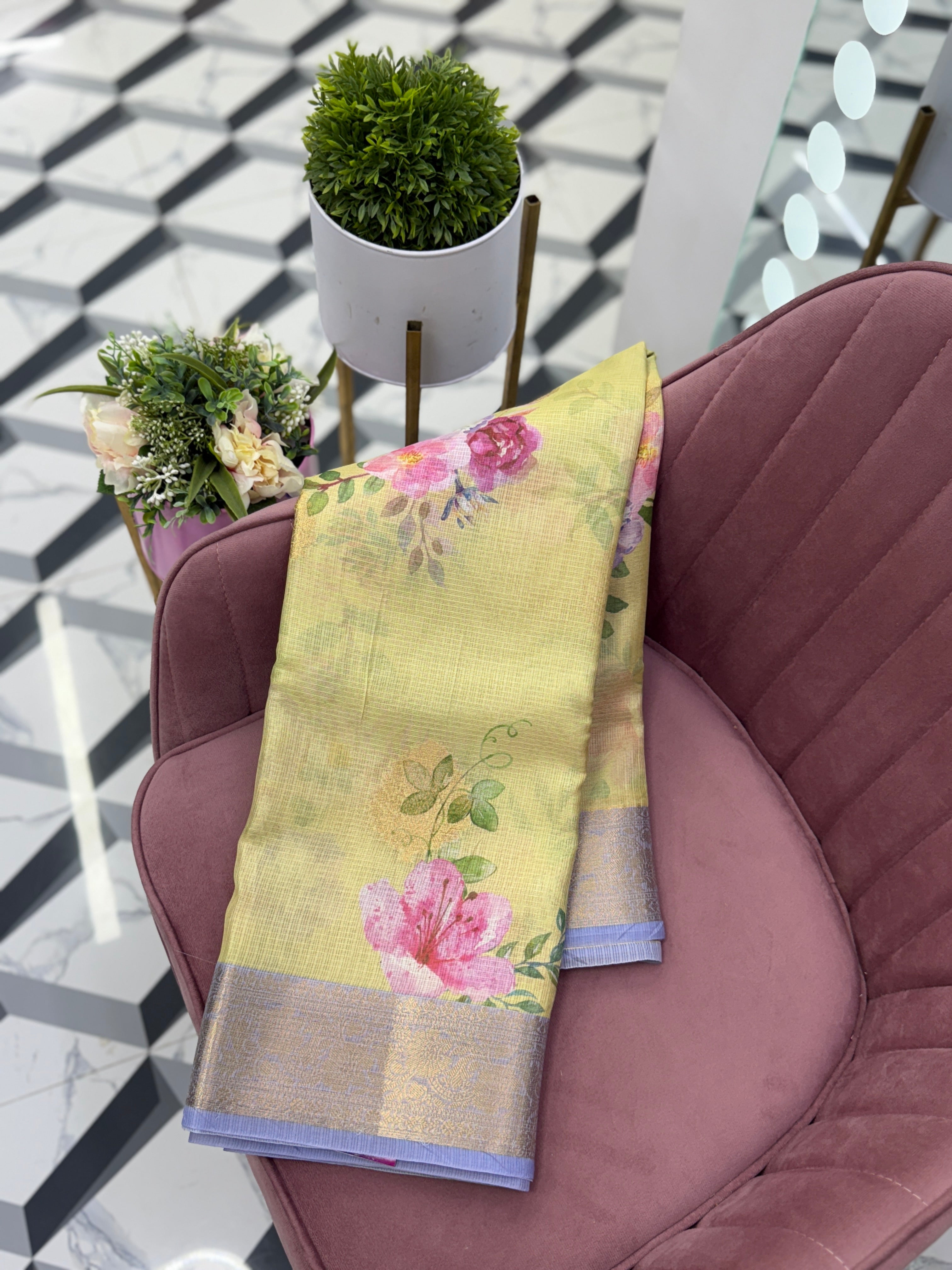 Yellow Silk Kota Saree