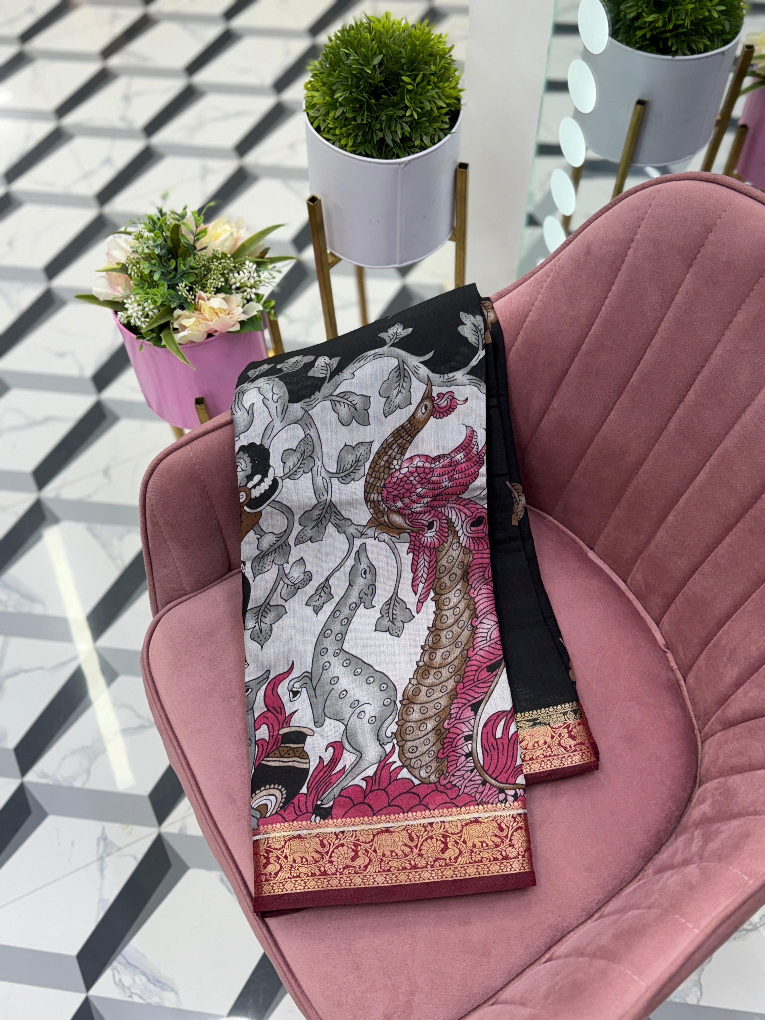 Black Maheshwari Saree