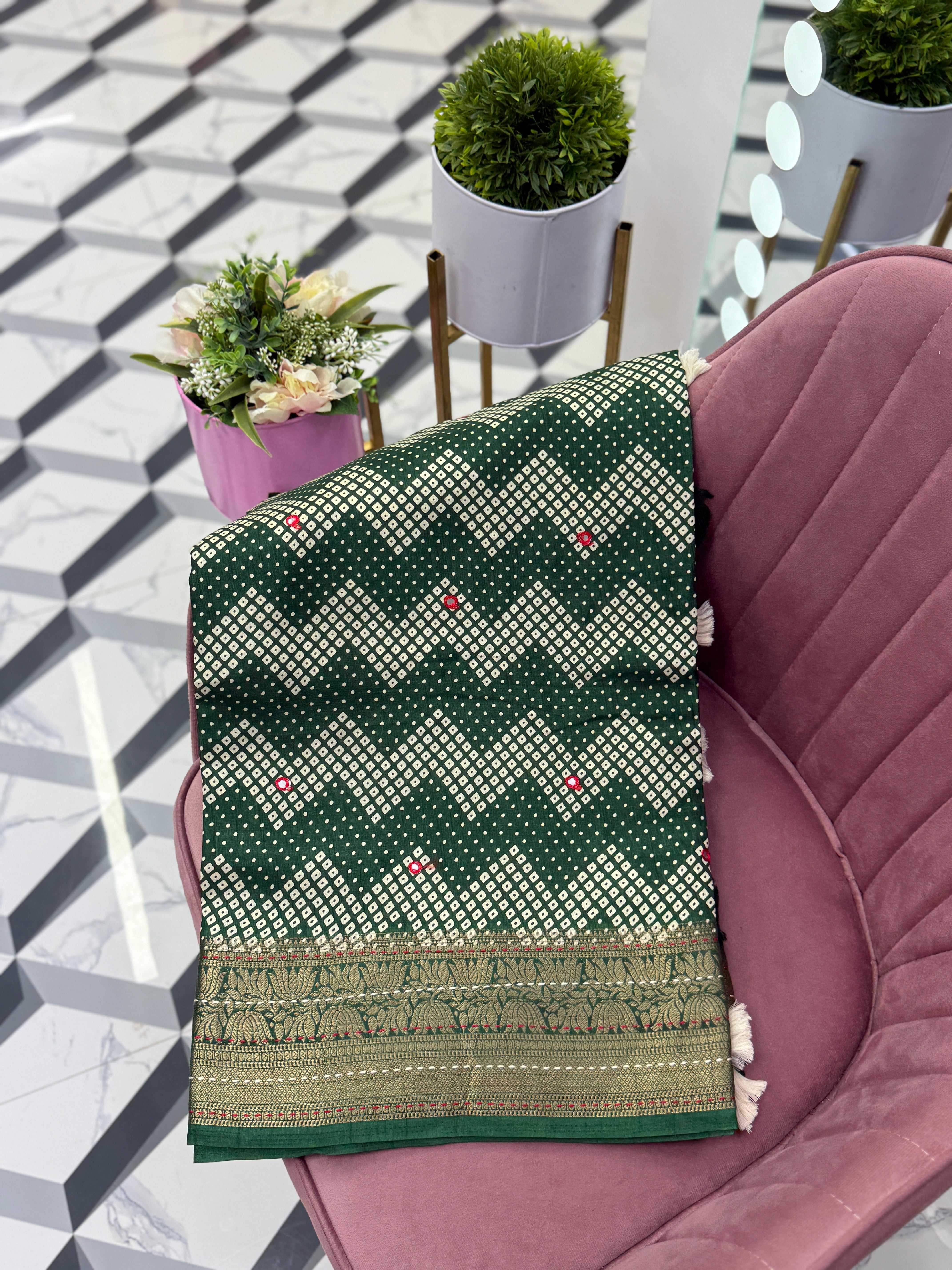 Green Bandhini Printed Saree