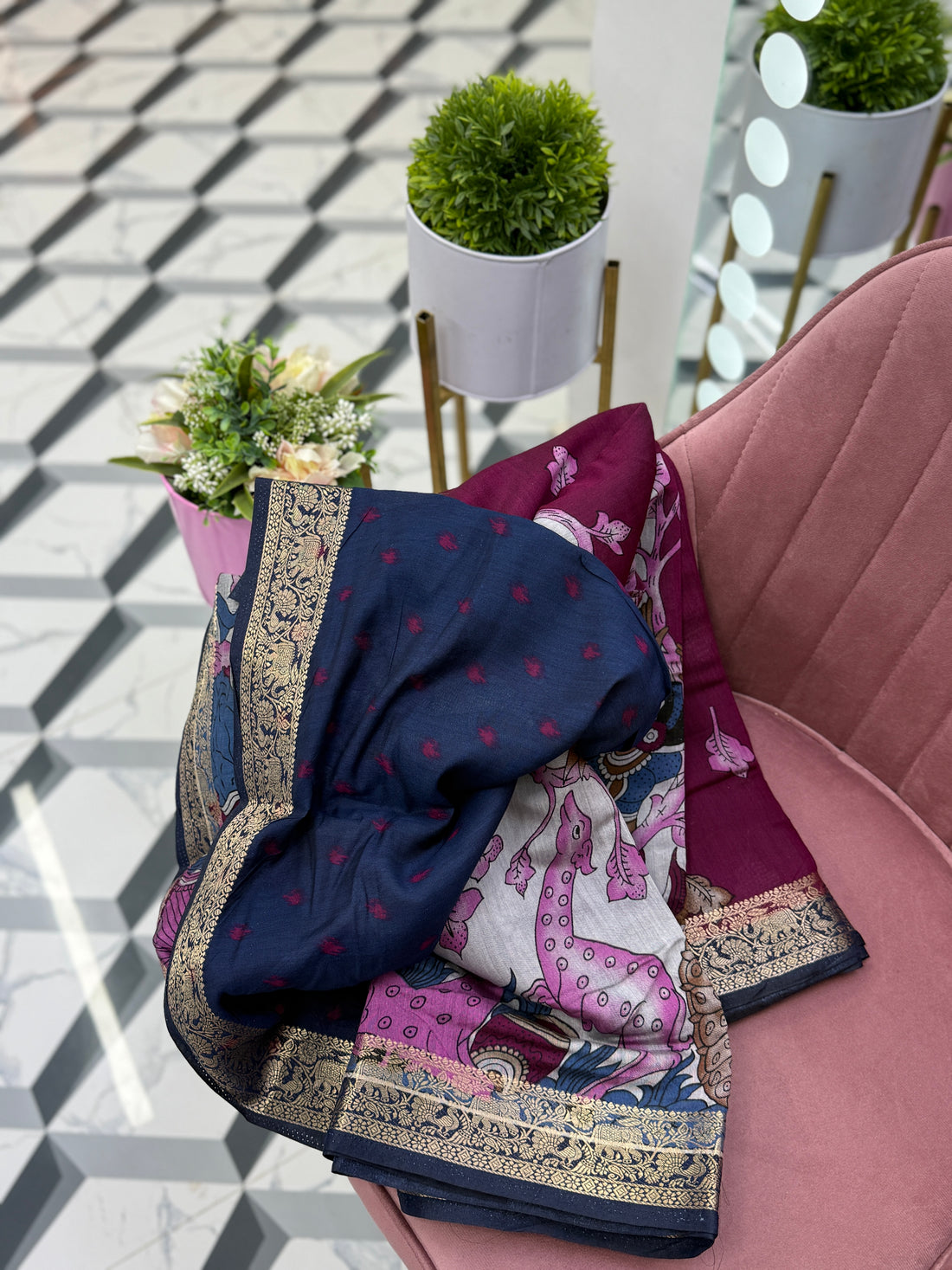 Burgundy Maheshwari Saree