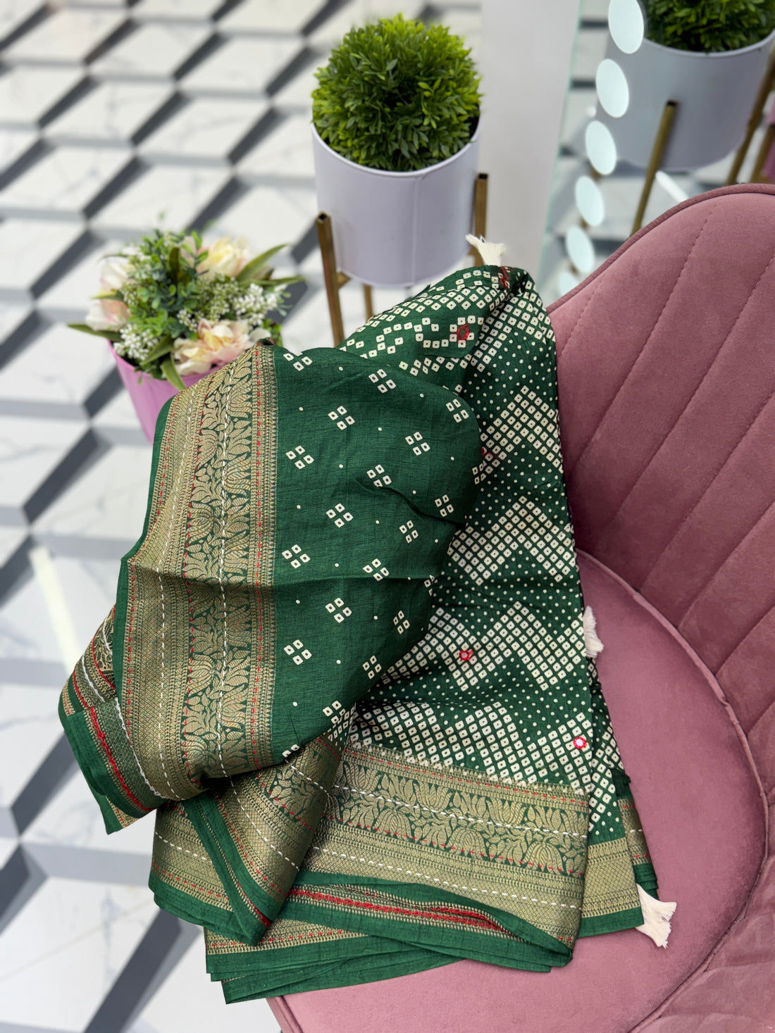 Green Bandhini Printed Saree