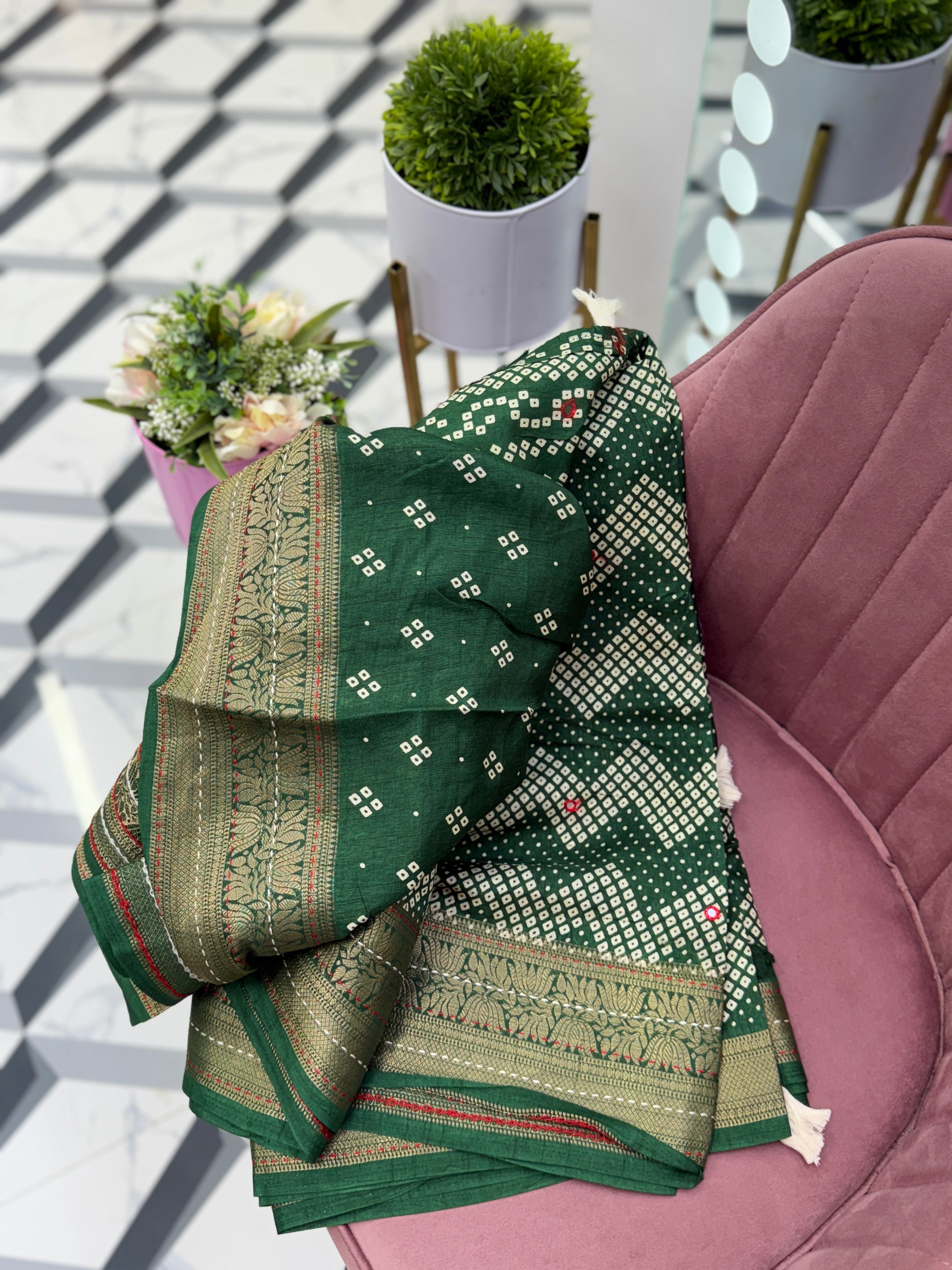 Green Bandhini Printed Saree