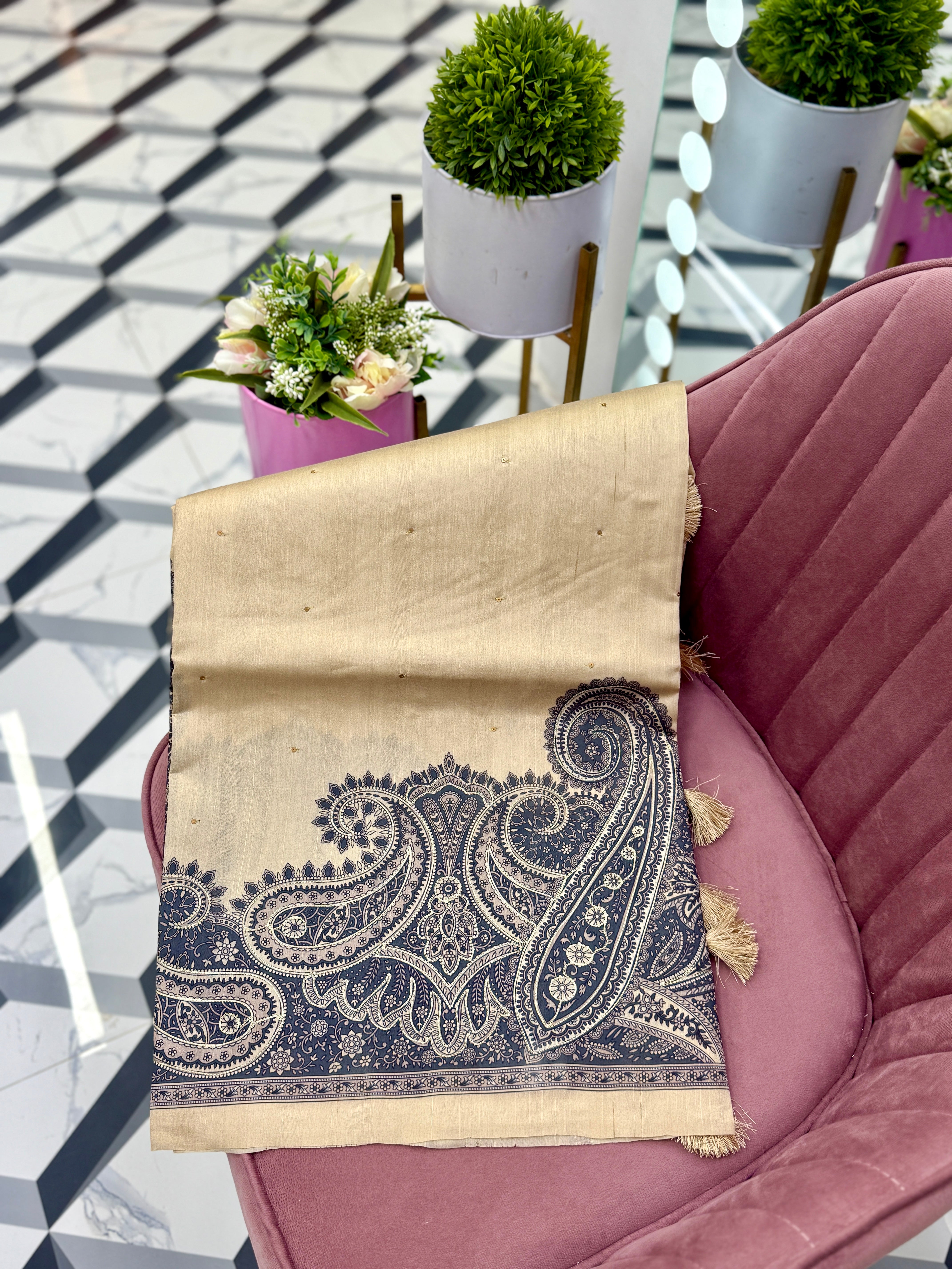 Premium Cream Tussar Saree