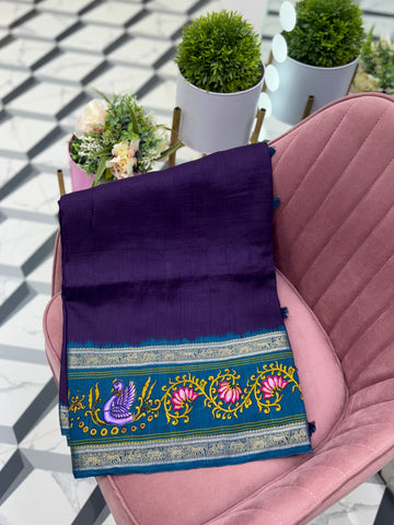Purple Tanjore Painted Saree