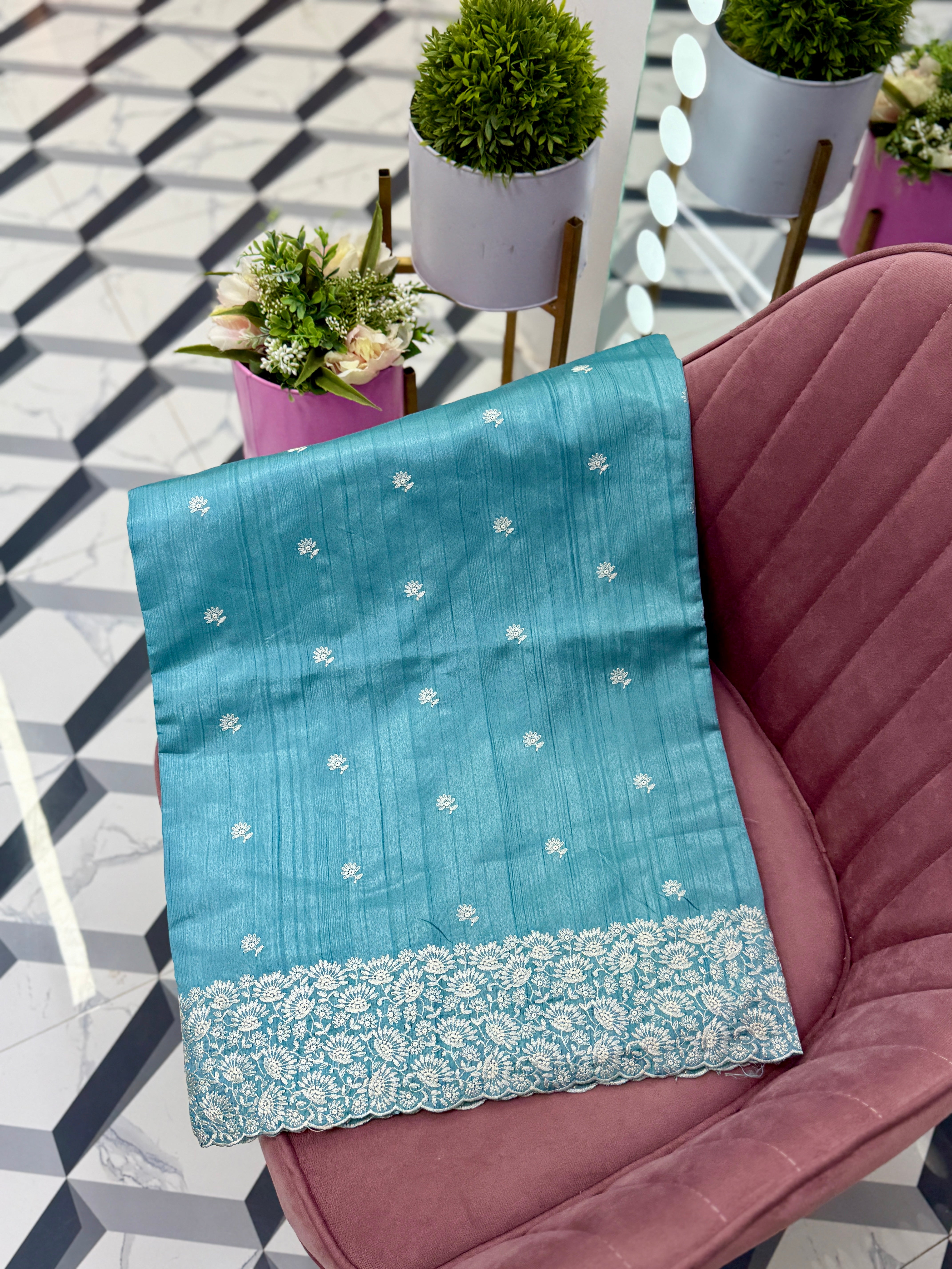 SkyBlue Soft Rawsilk Saree