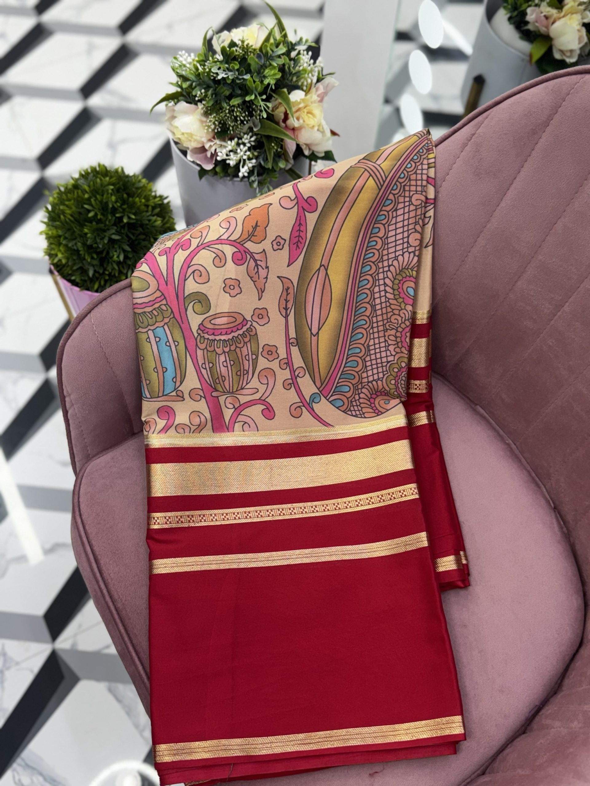 Red Semi Mysore Silk Saree