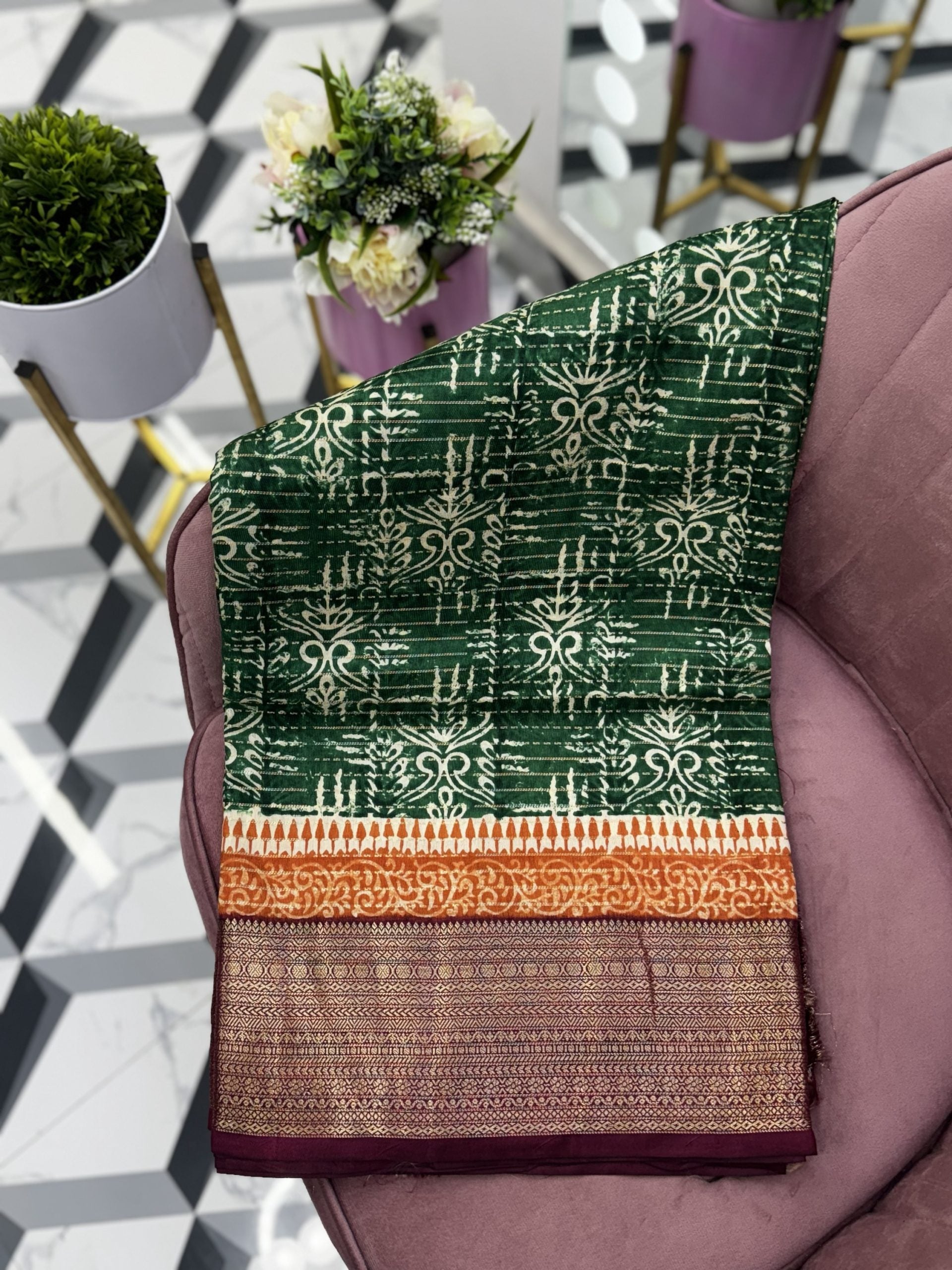 Bottle Green Premium Tussar Saree