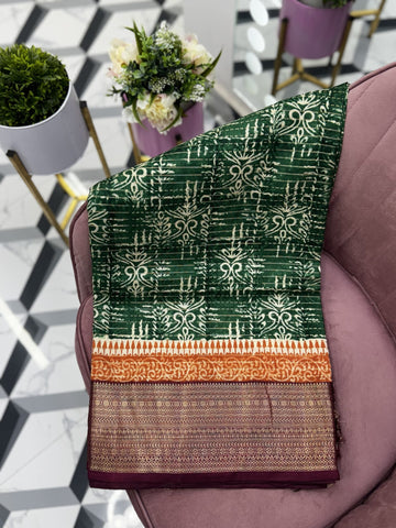 Bottle Green Premium Tussar Saree