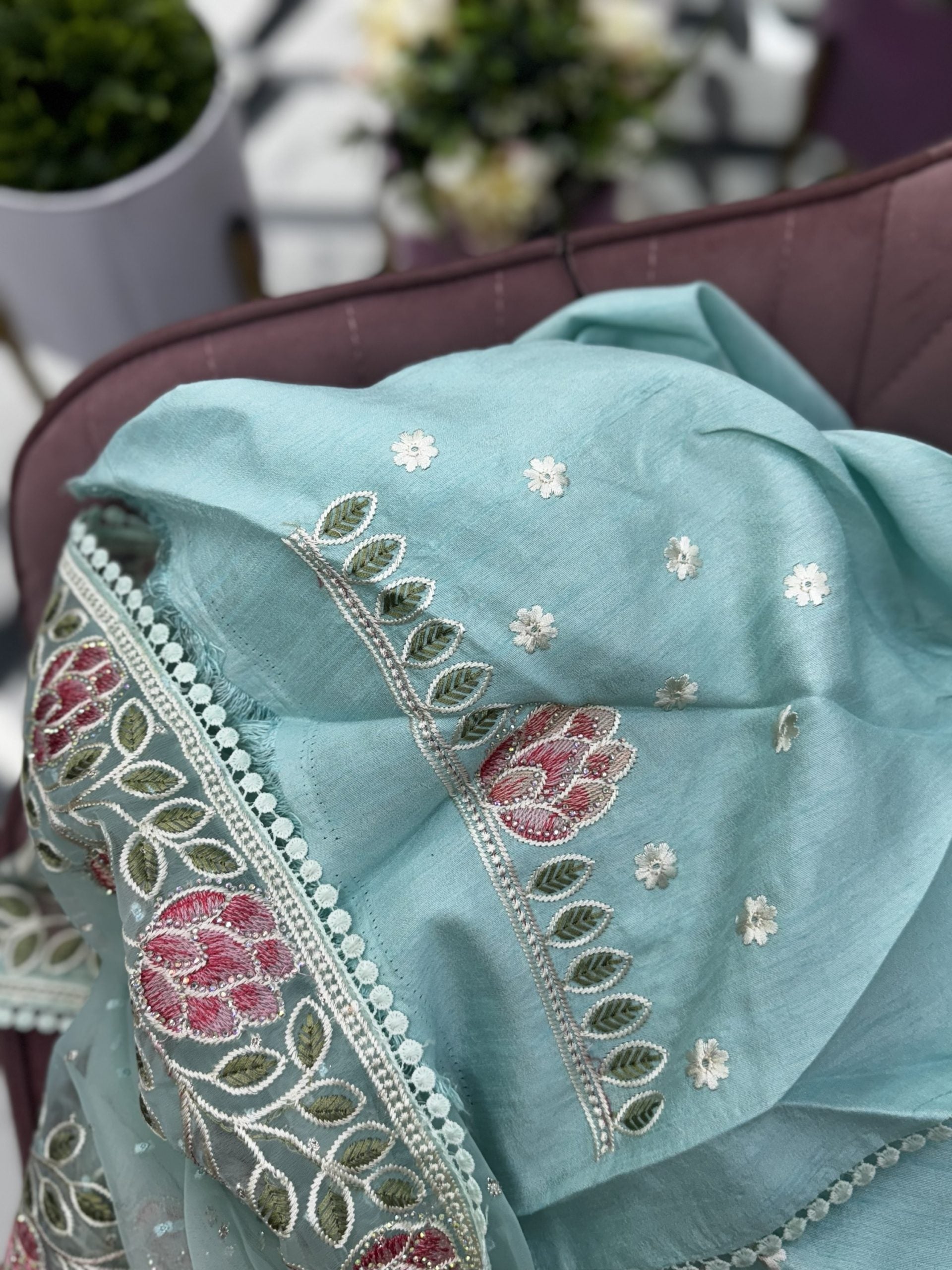 Sea blue Premium Organza Saree