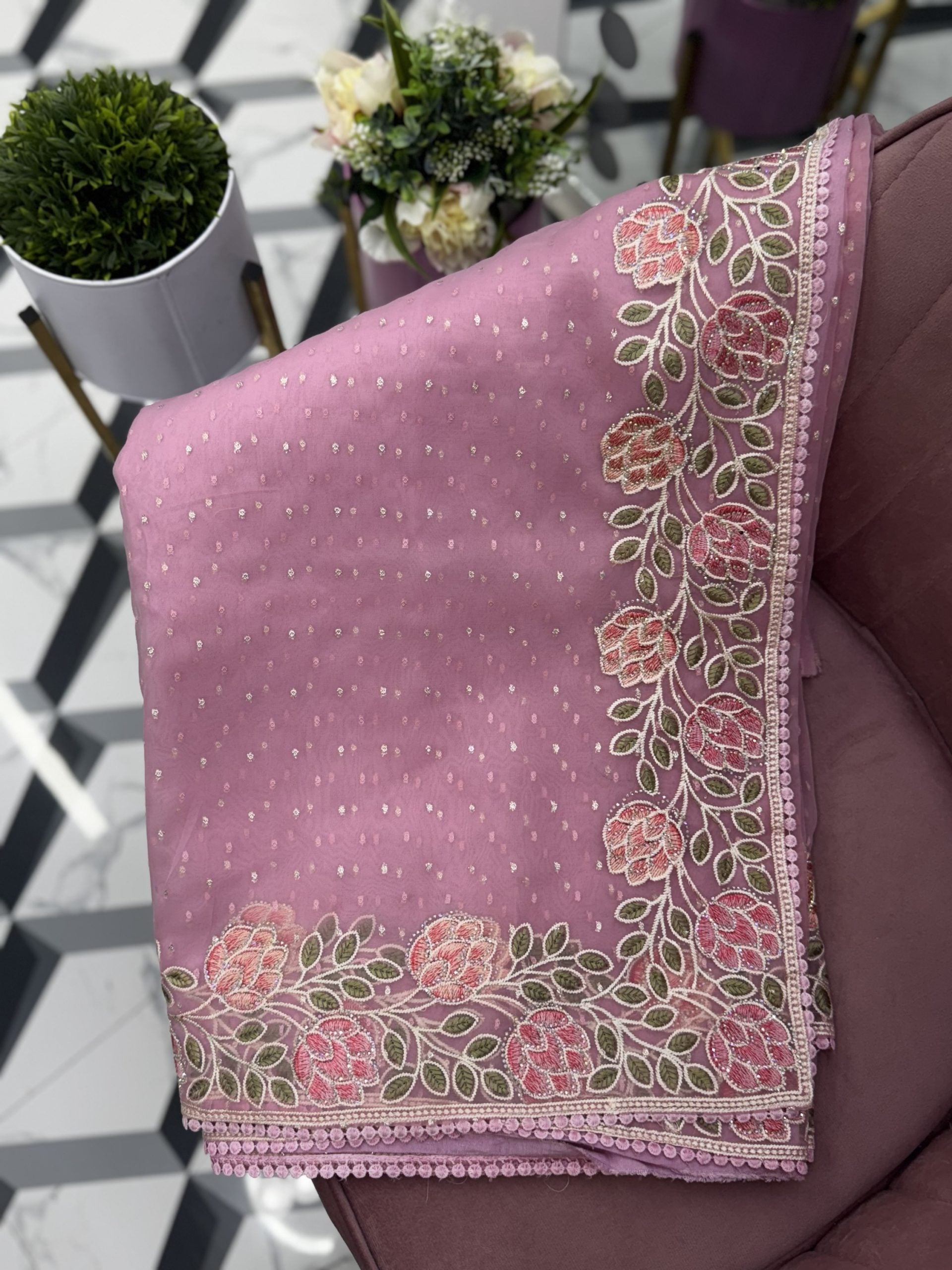 Pink Premium Organza Saree