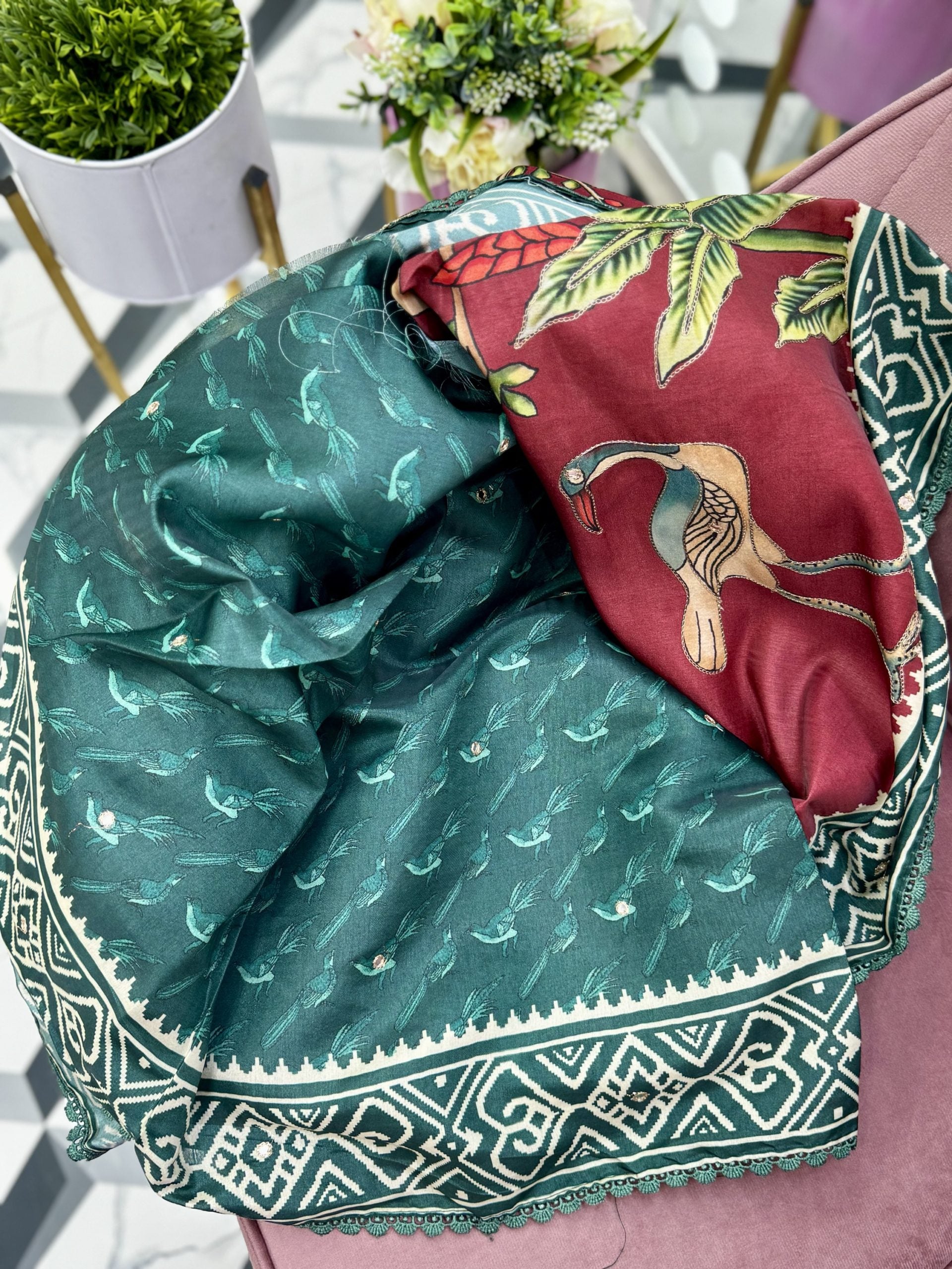 Maroon Soft Tussar Saree with Digital Print
