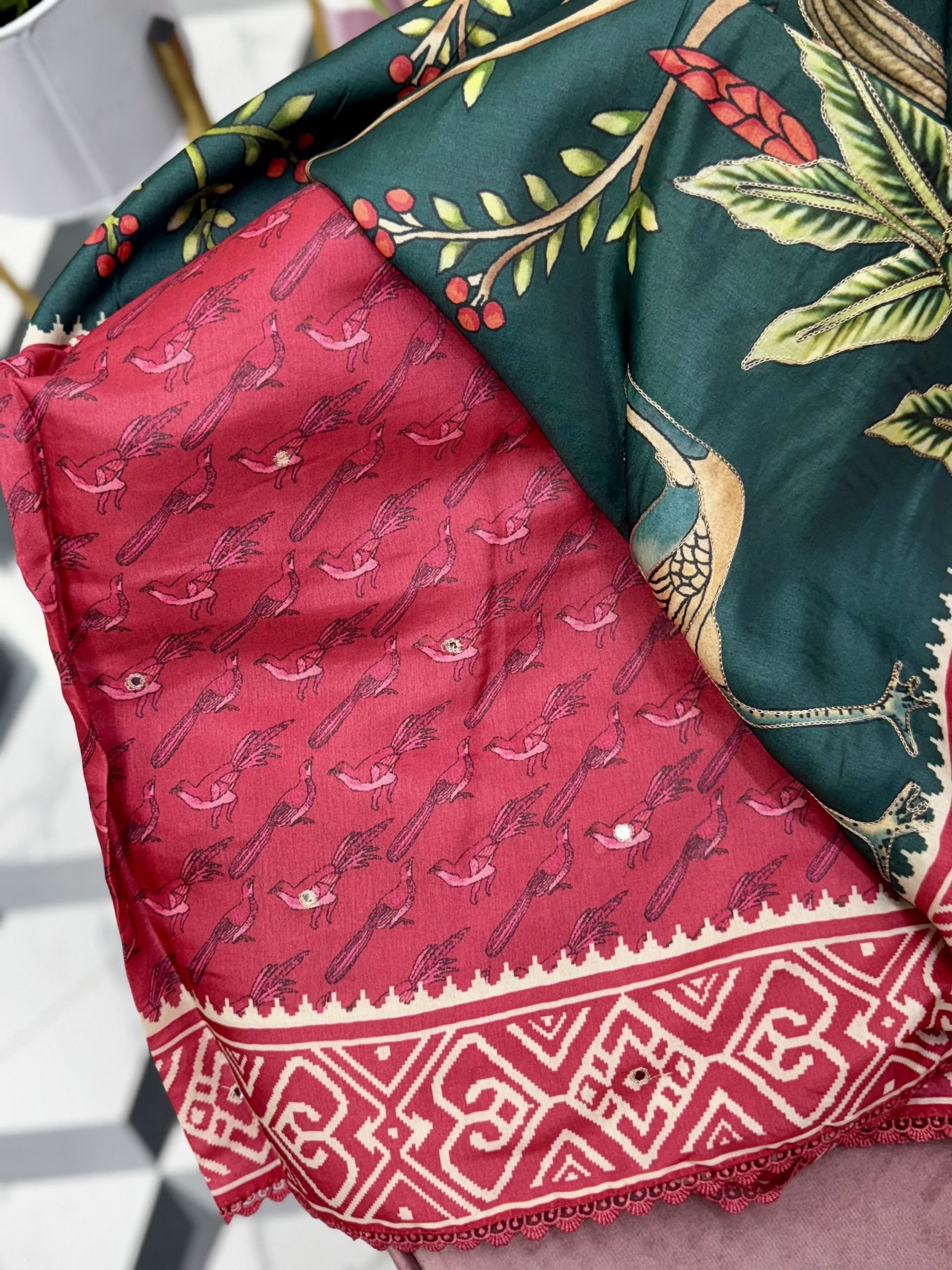 Bottle Green Soft Tussar Saree