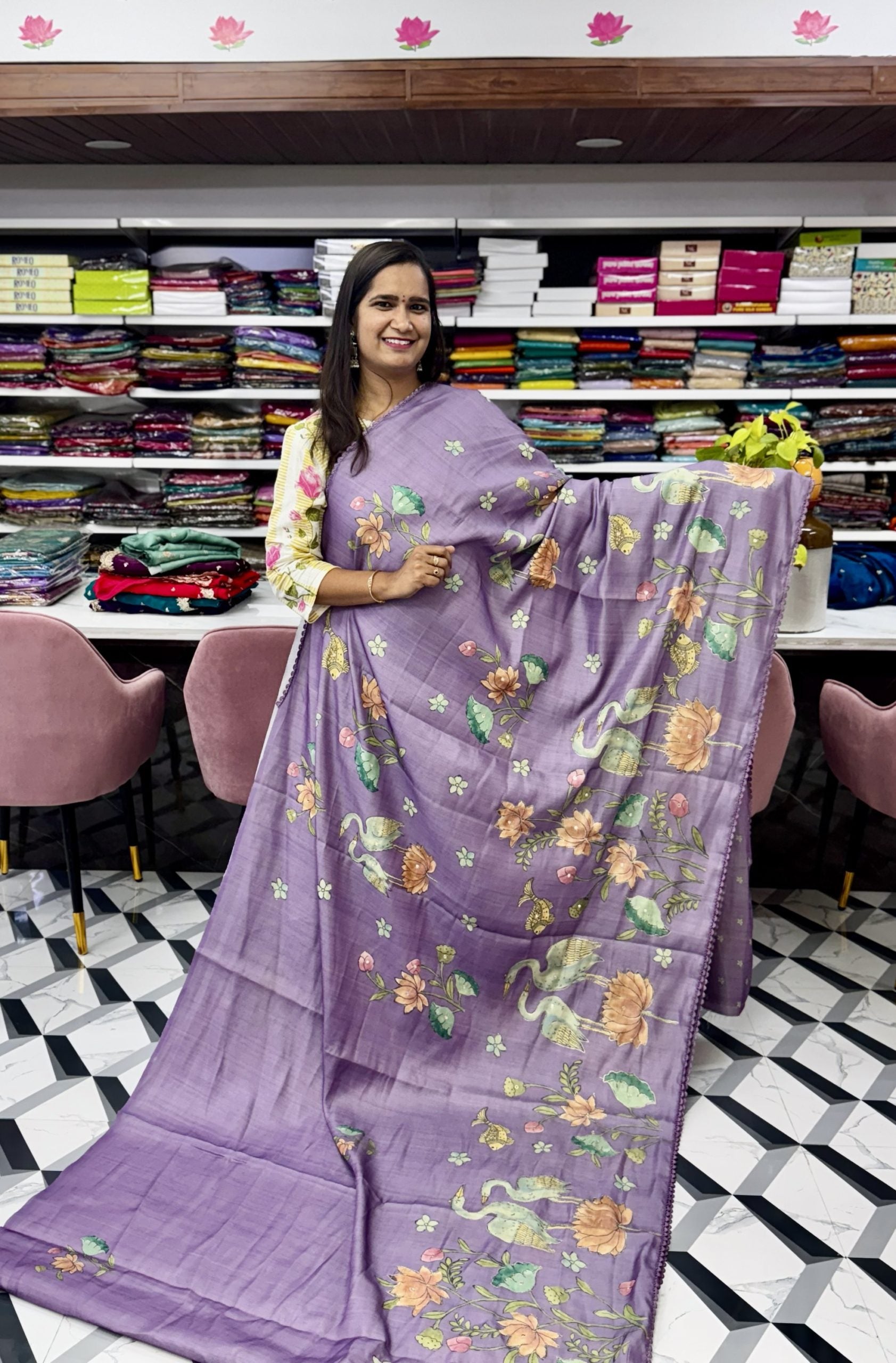 Lavender Soft Tussar Saree