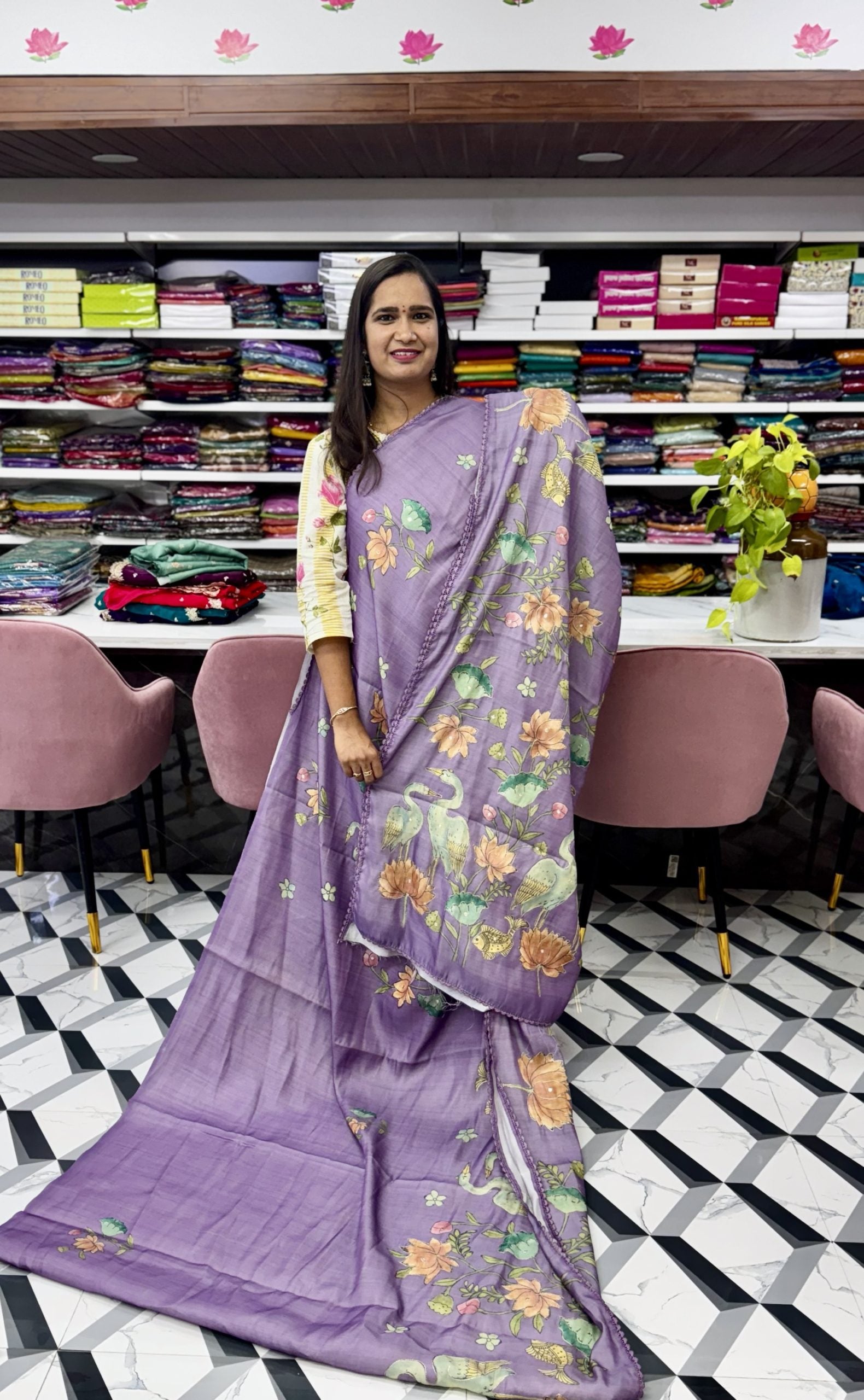 Lavender Soft Tussar Saree
