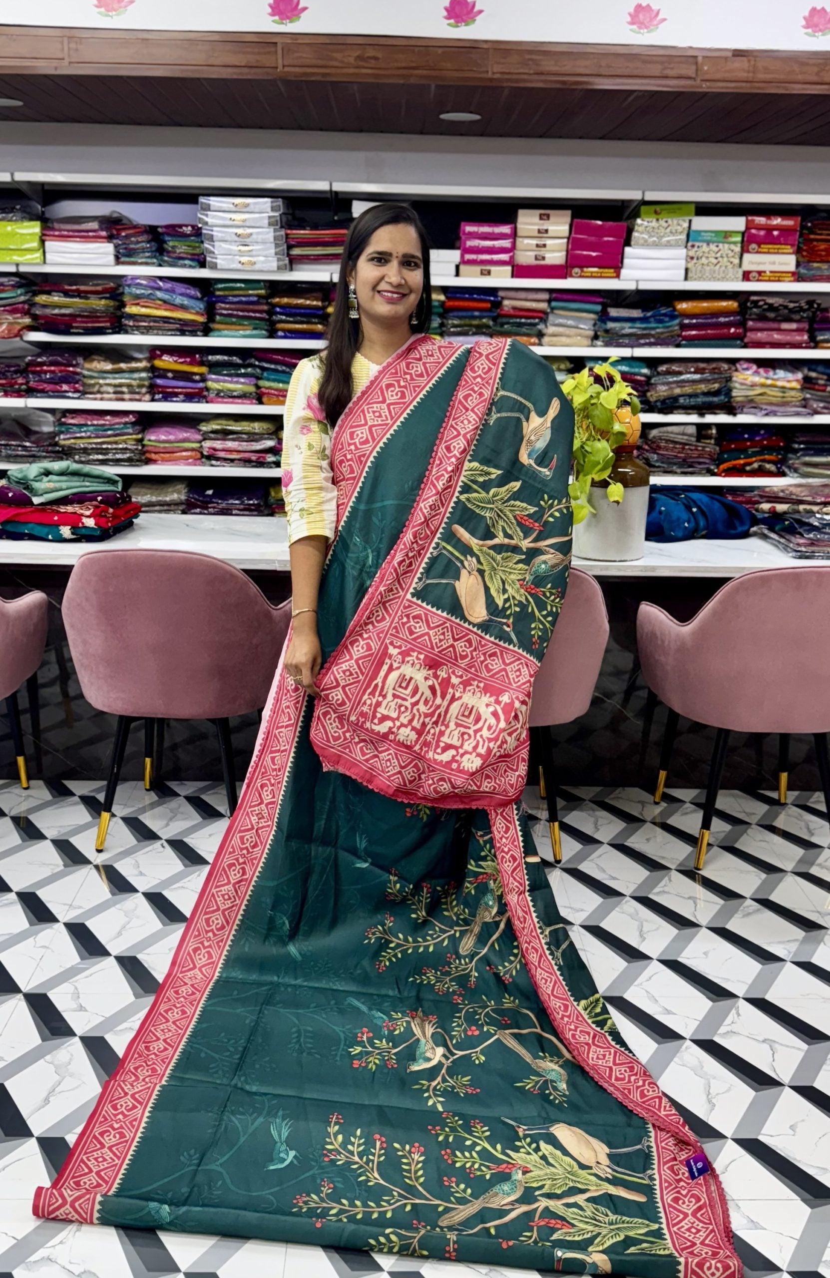 Bottle Green Soft Tussar Saree