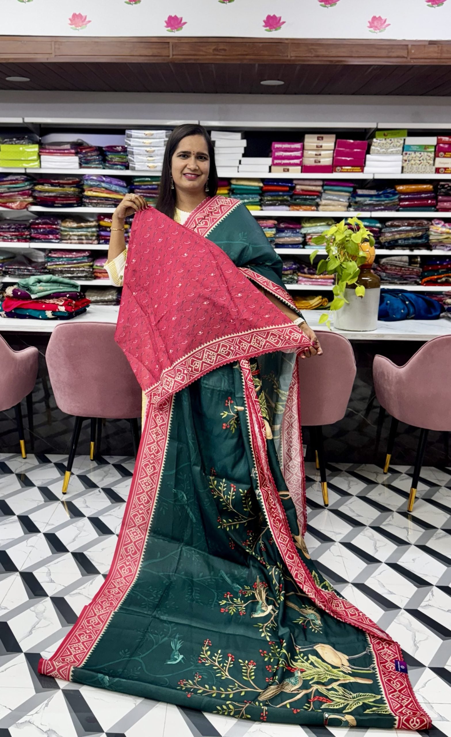 Bottle Green Soft Tussar Saree