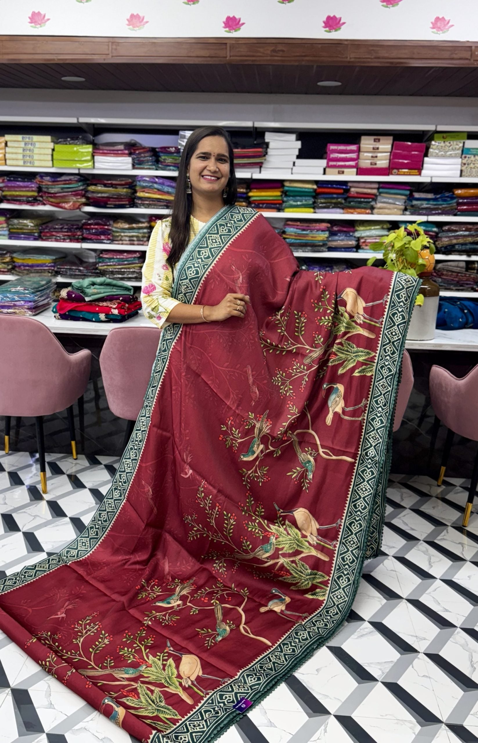 Maroon Soft Tussar Saree with Digital Print