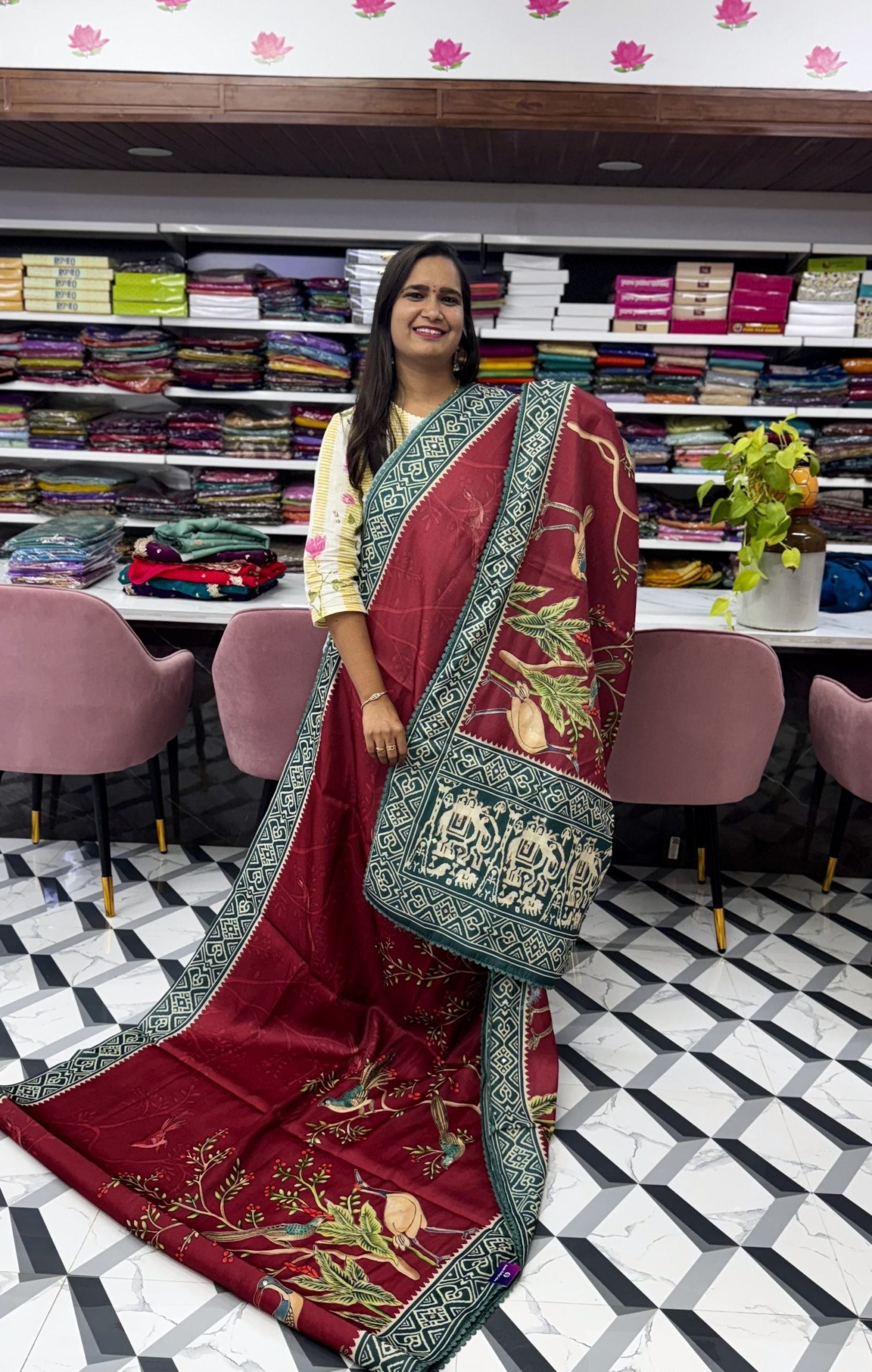 Maroon Soft Tussar Saree with Digital Print
