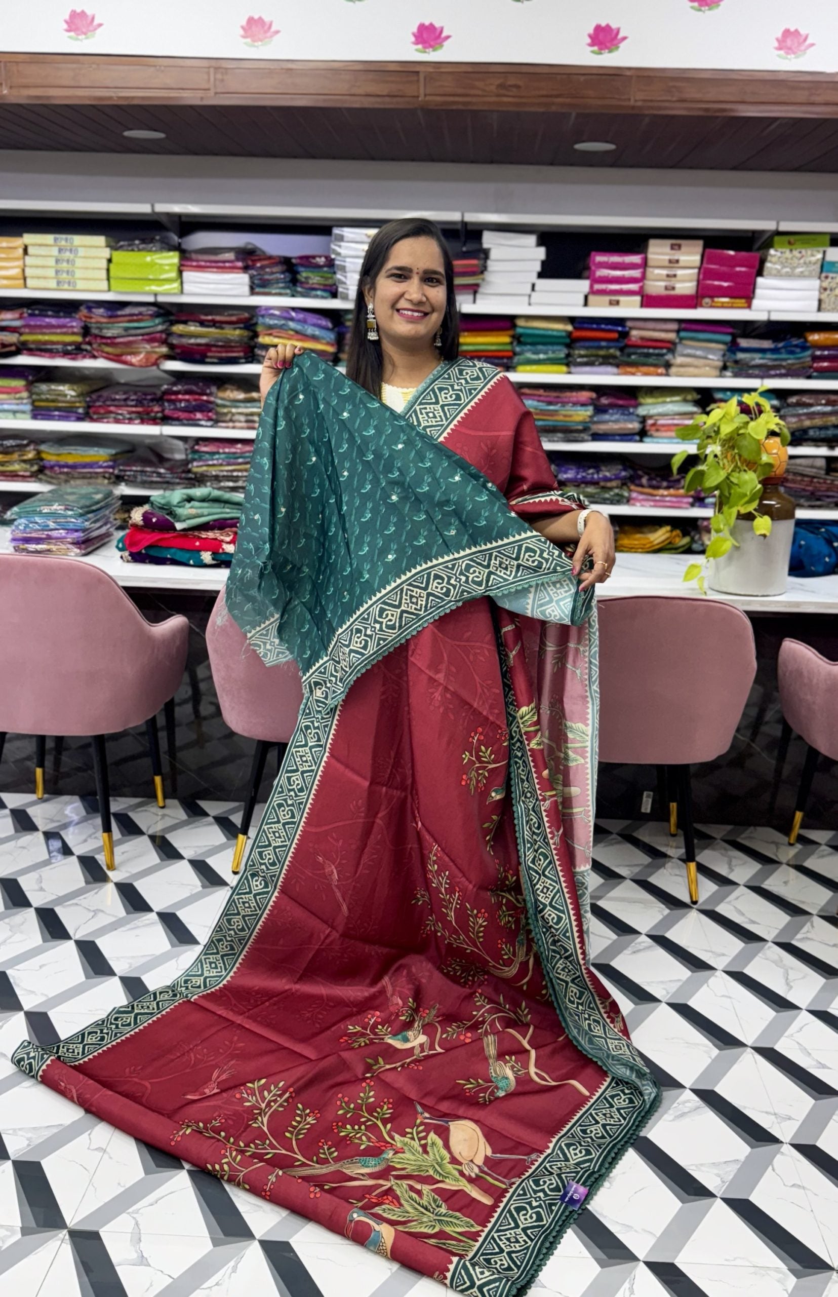 Maroon Soft Tussar Saree with Digital Print