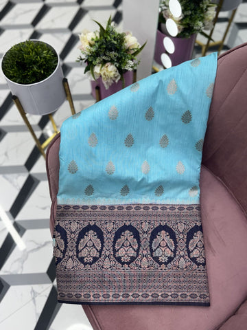 Blue Fancy Chanderi Saree