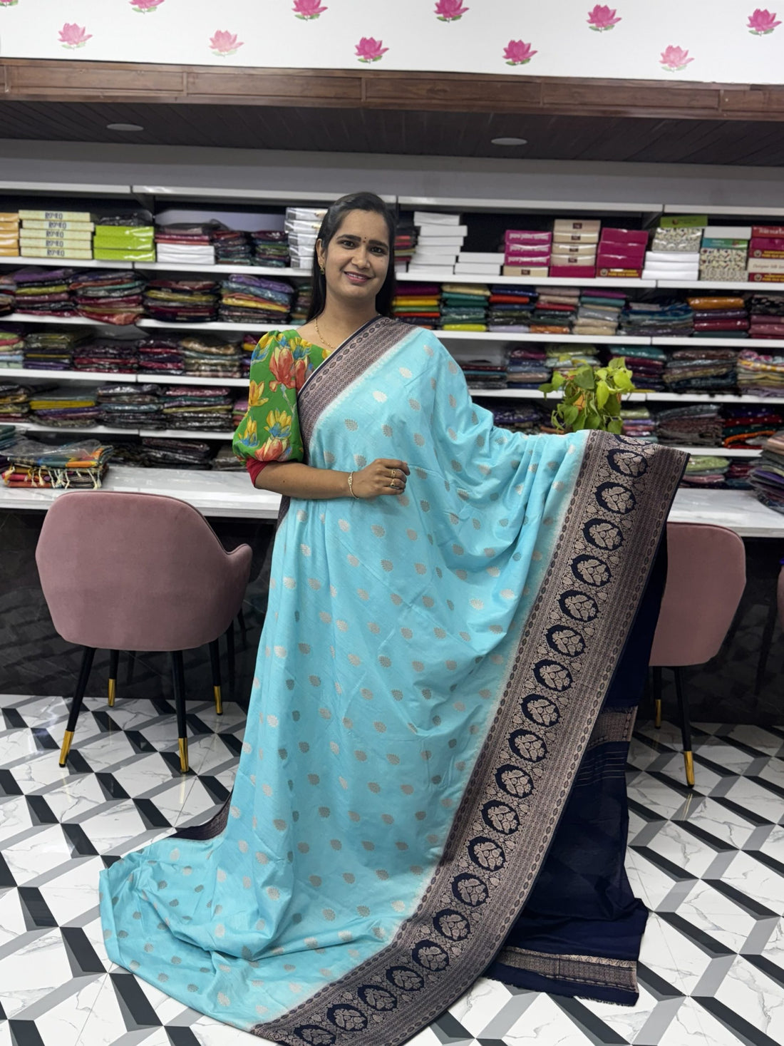 Blue Fancy Chanderi Saree