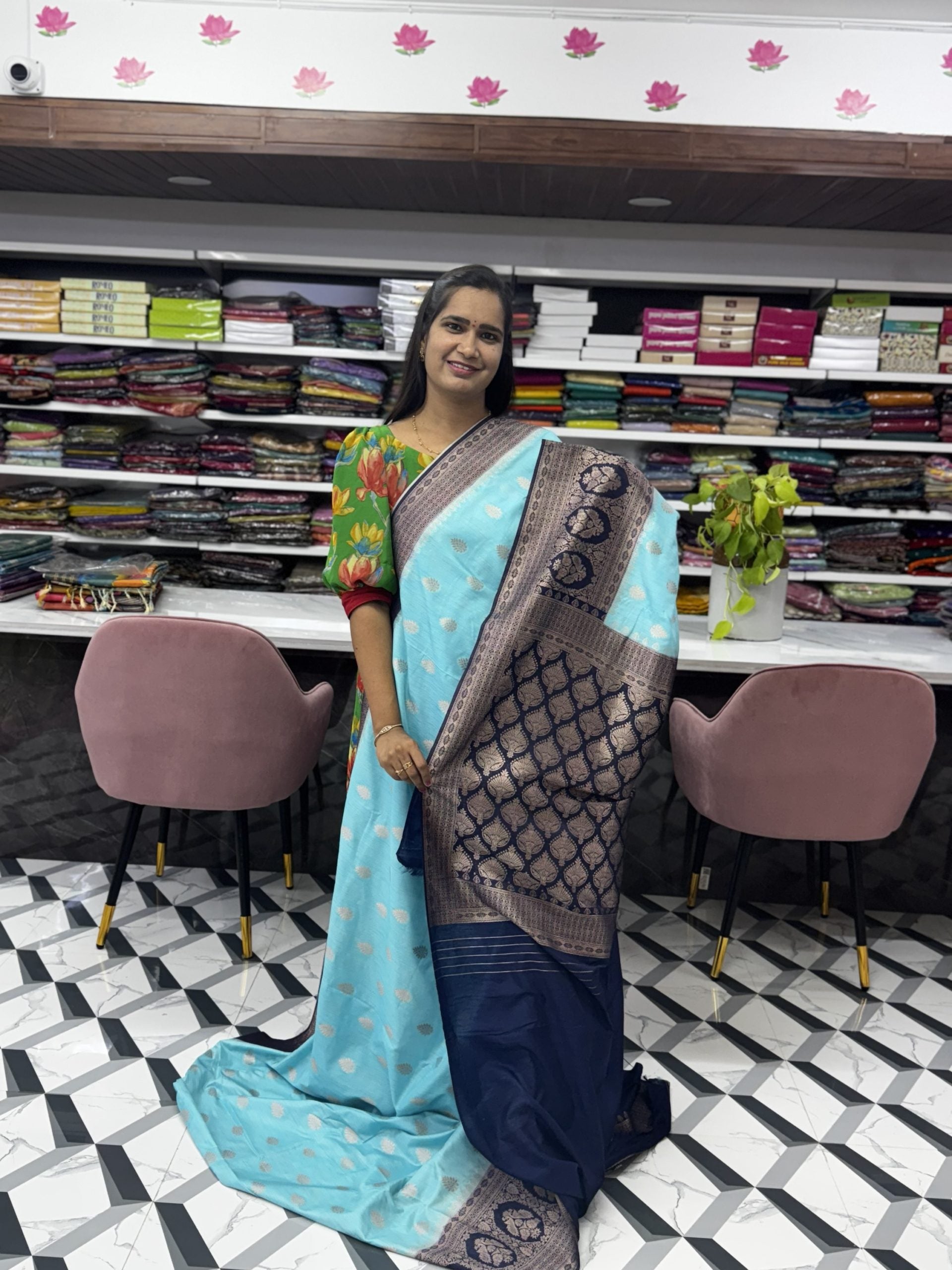 Blue Fancy Chanderi Saree