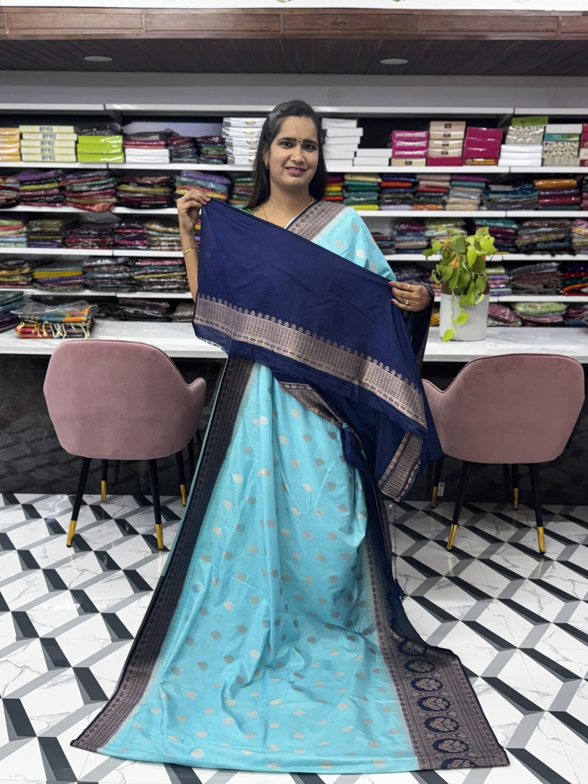 Blue Fancy Chanderi Saree