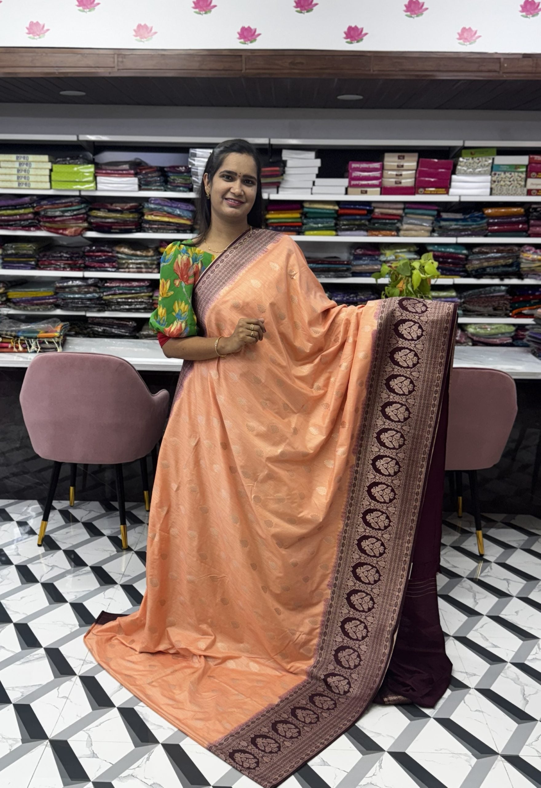 Peach Fancy Chanderi Saree