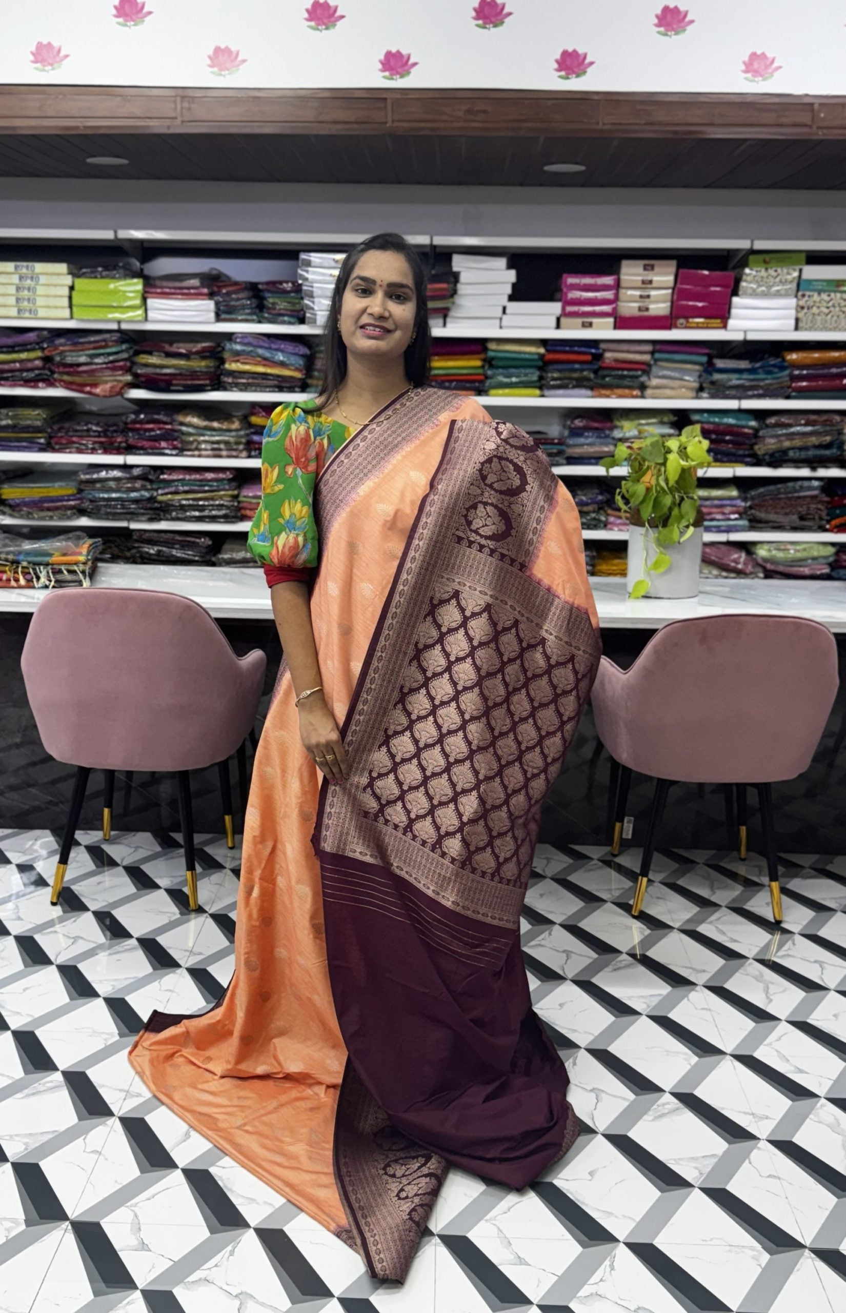 Peach Fancy Chanderi Saree