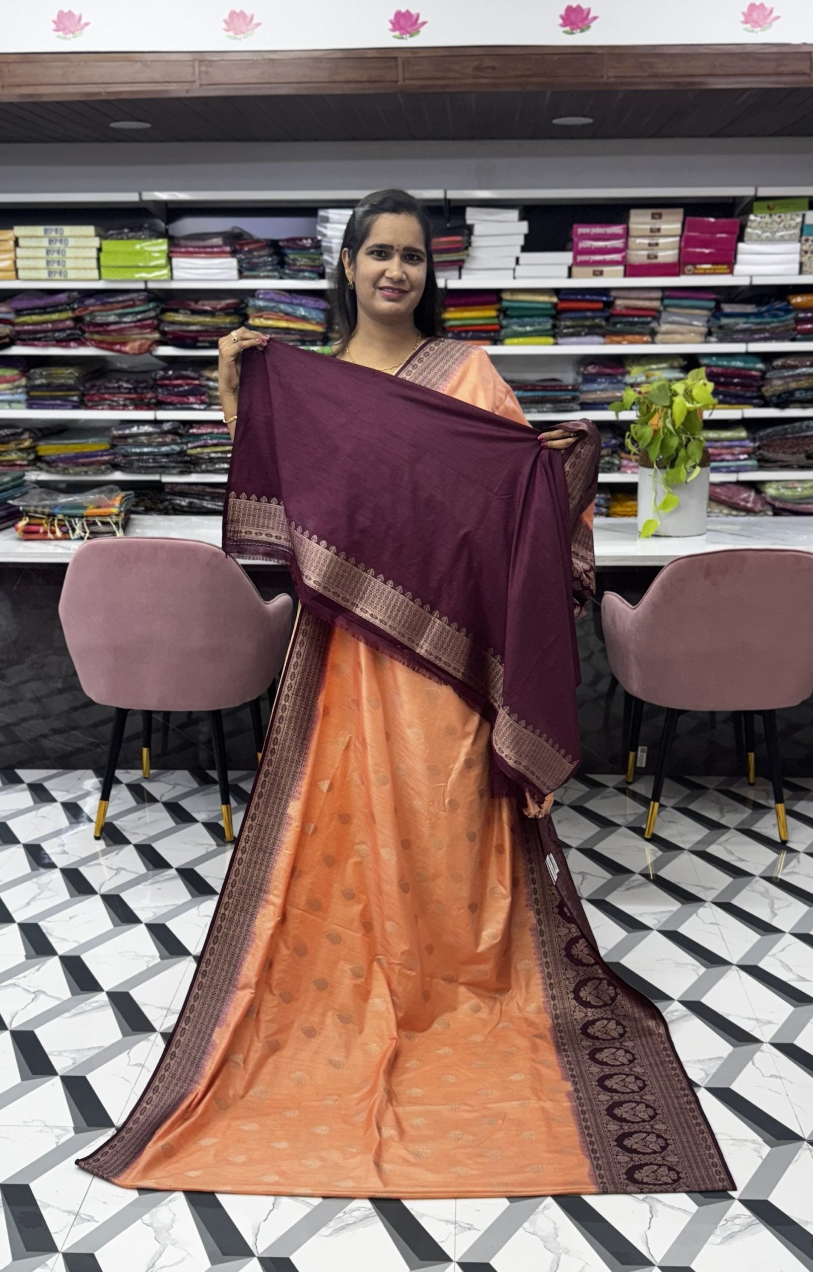 Peach Fancy Chanderi Saree