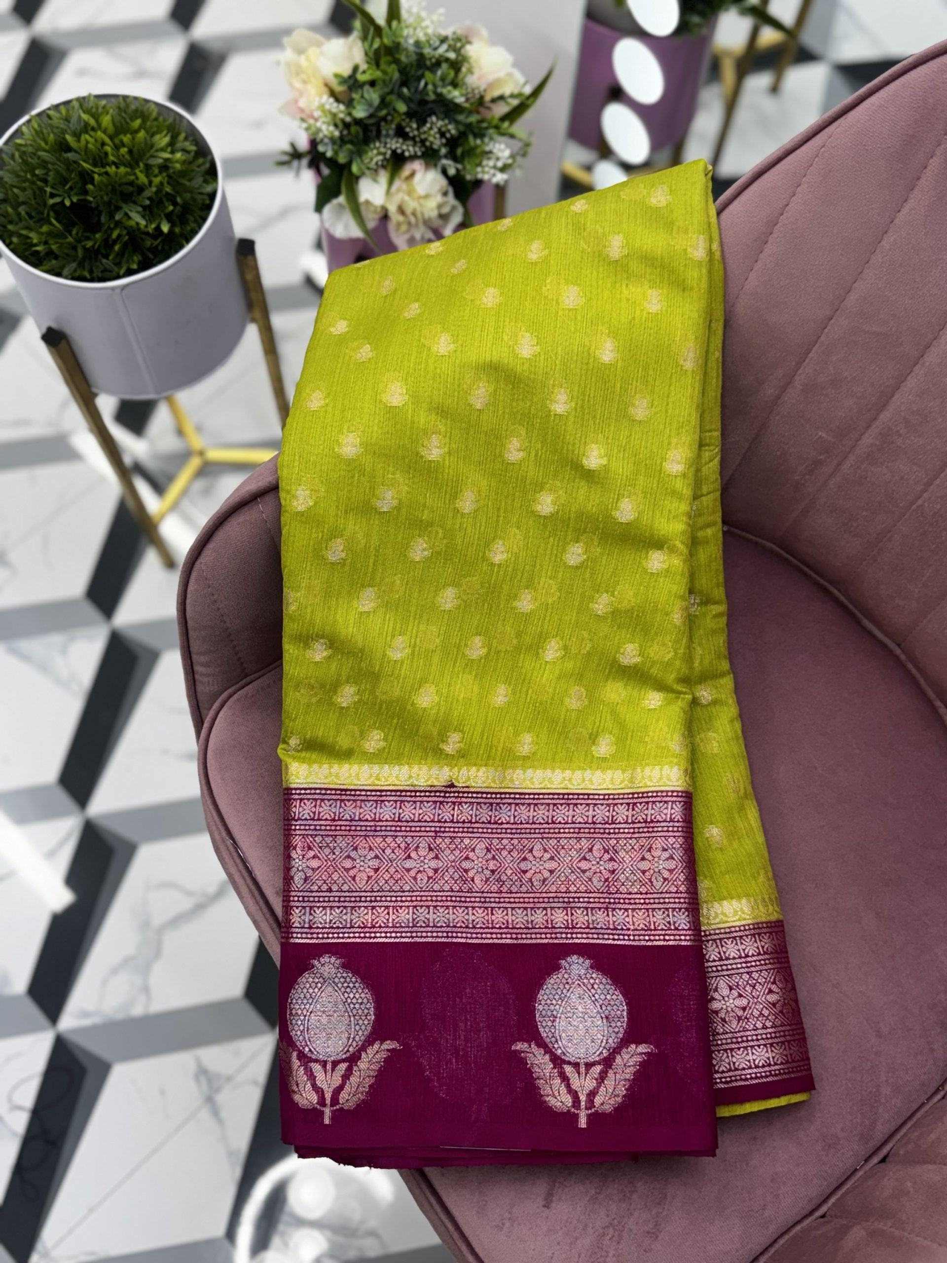 Parrot Green Fancy Banaras Saree
