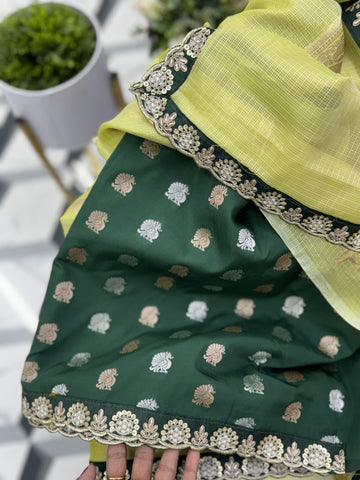 Premium Green Kota Saree with Maggam work Border