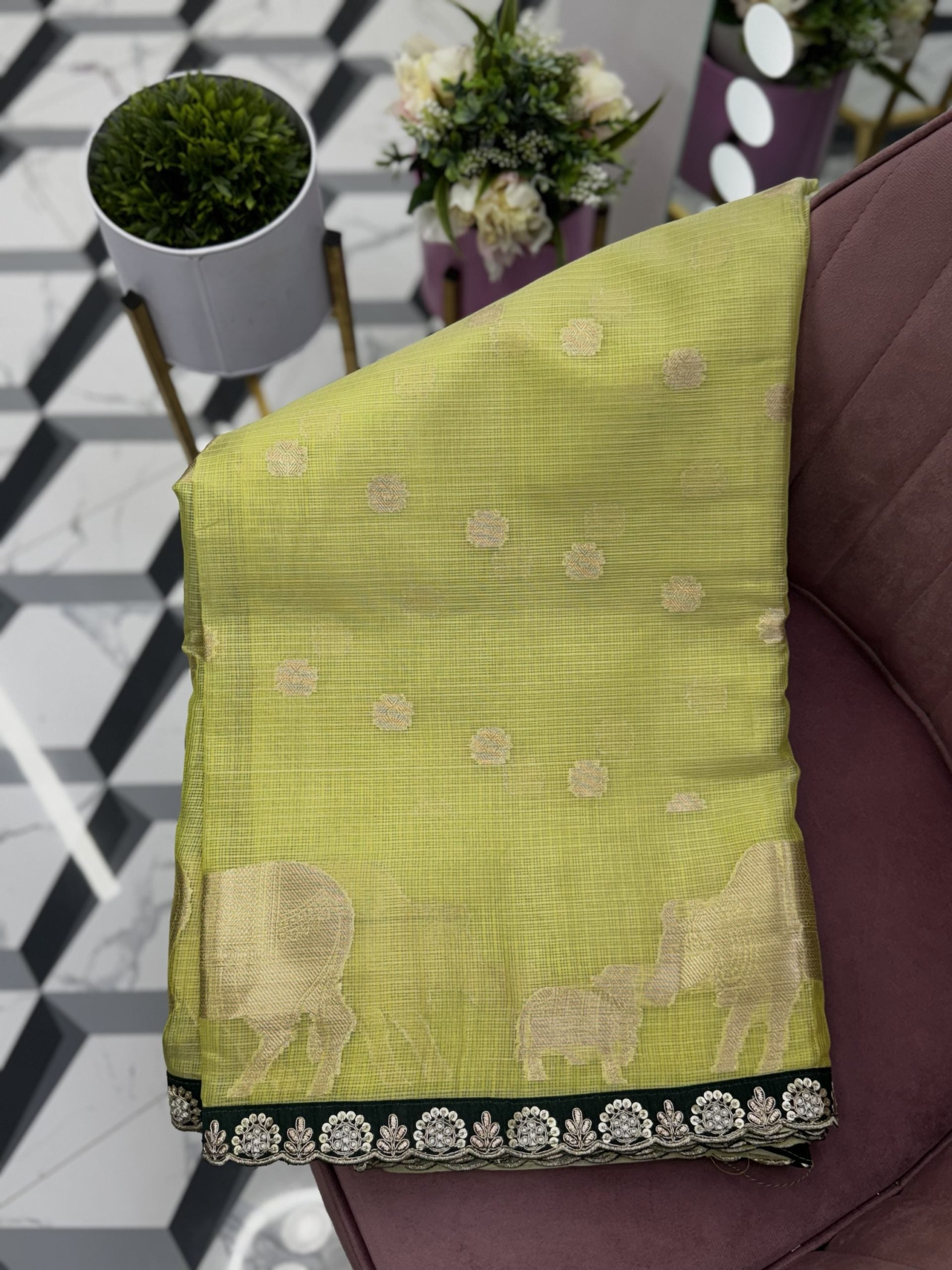 Premium Green Kota Saree with Maggam work Border