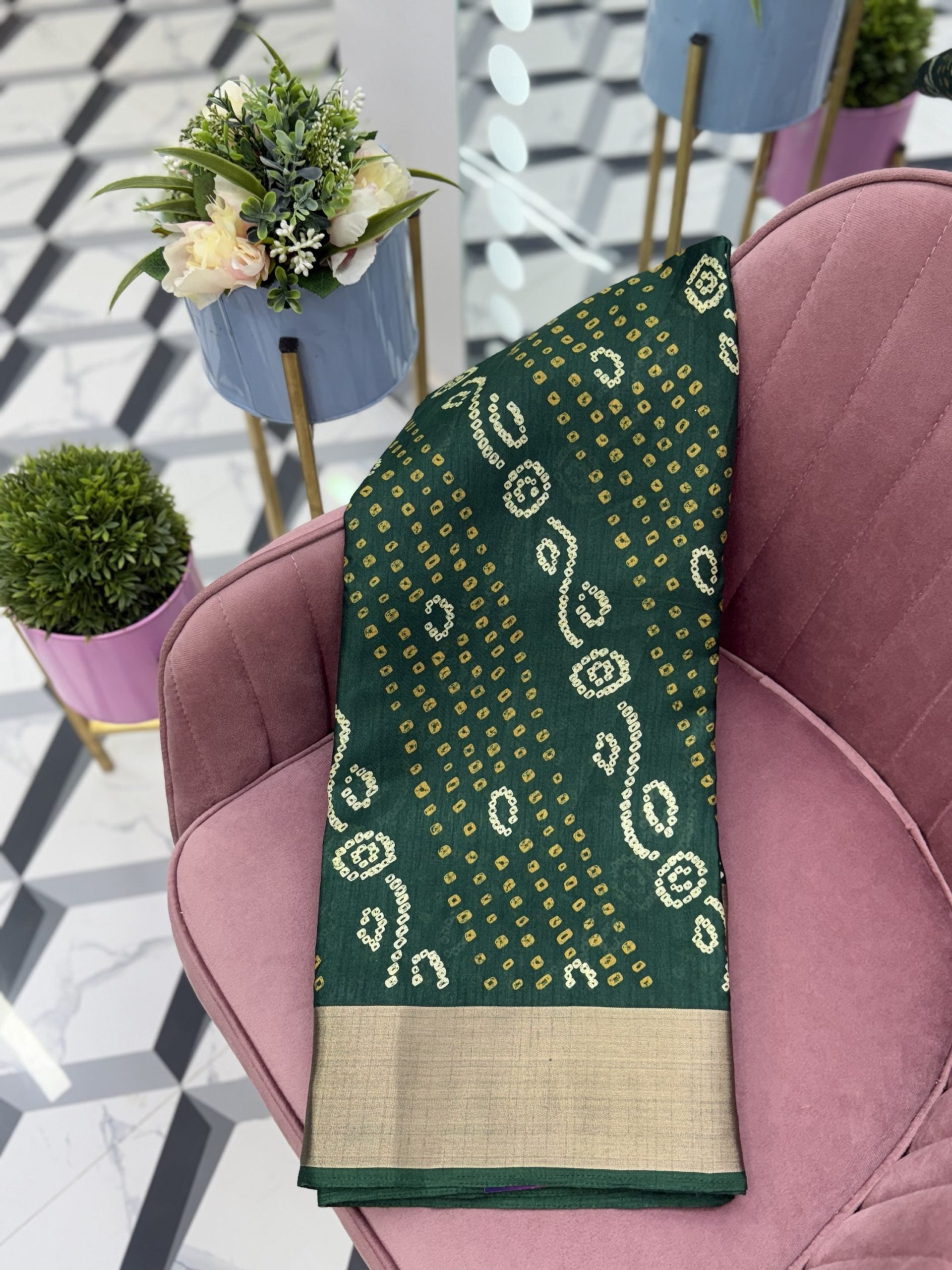 Green Bandhini Printed Saree