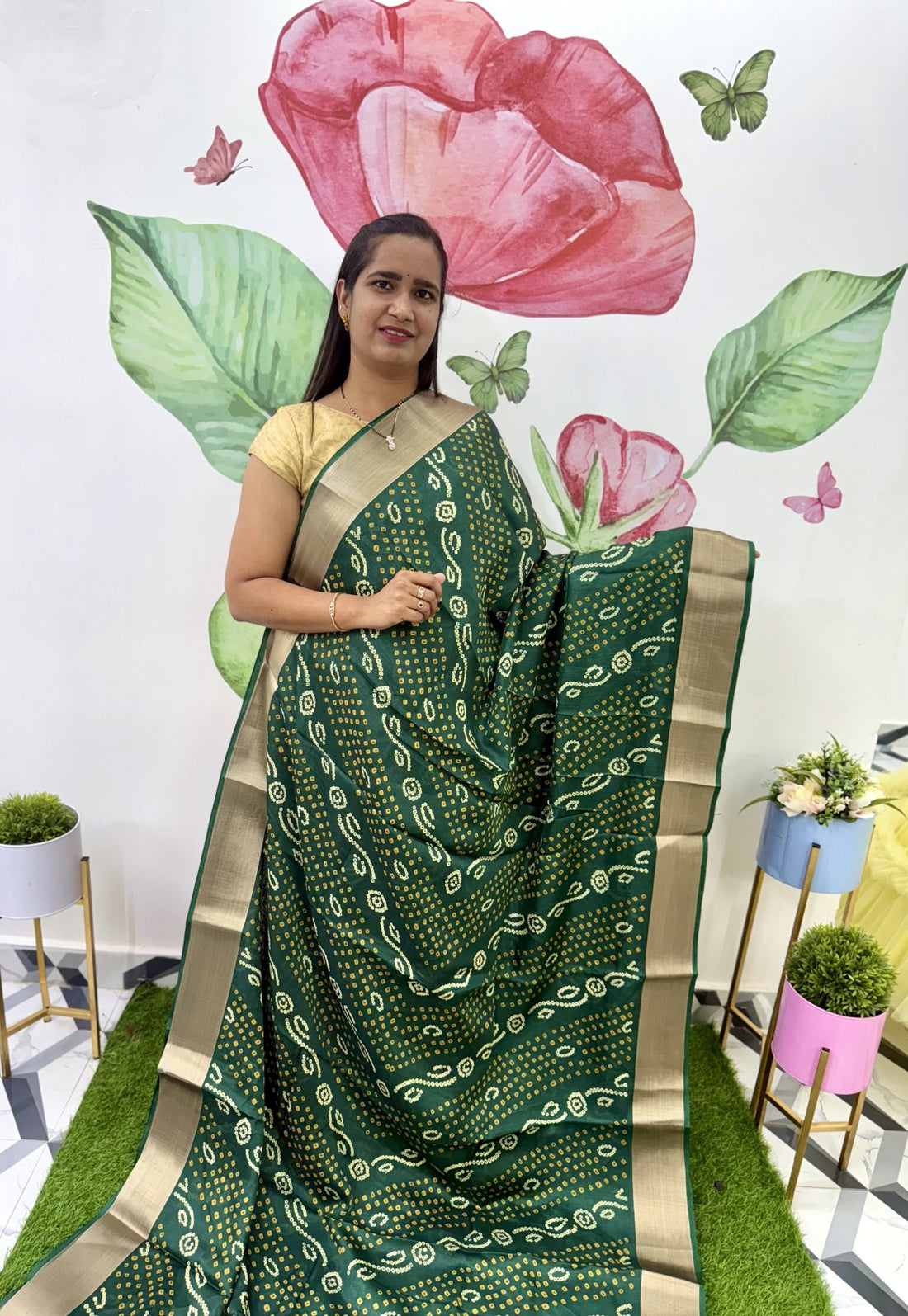 Green Bandhini Printed Saree
